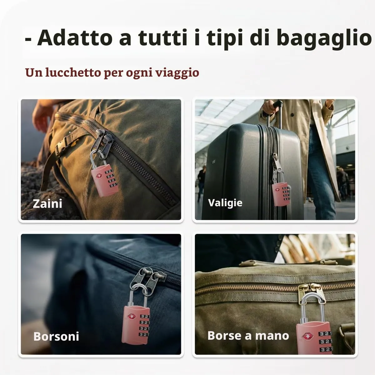 NovLock Lucchetto TSA a combinazione da viaggio a 4 cifre, Rosa - immagine 8
