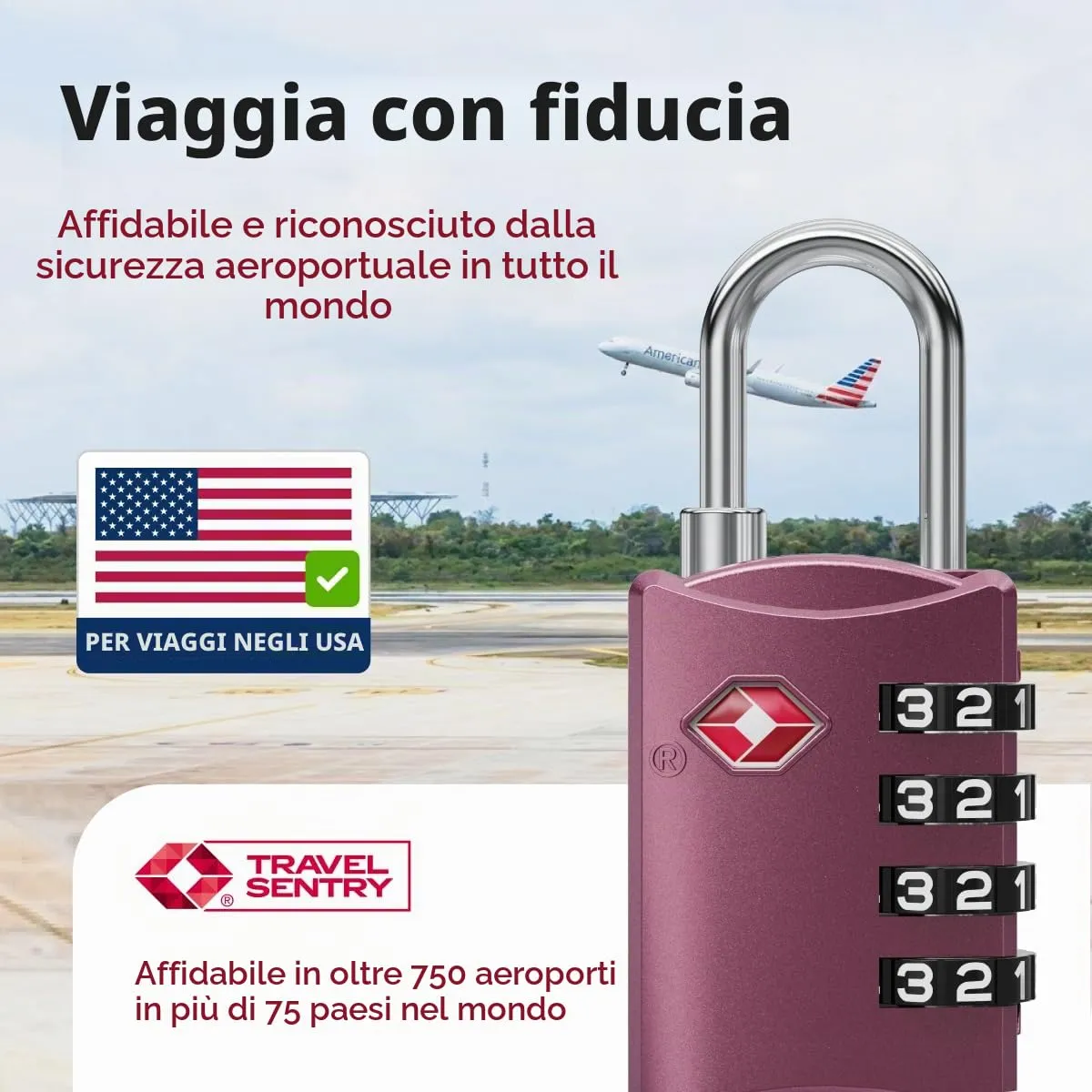 NovLock Lucchetti TSA a combinazione da viaggio a 4 cifre, 2 pezzi, Viola - immagine 3