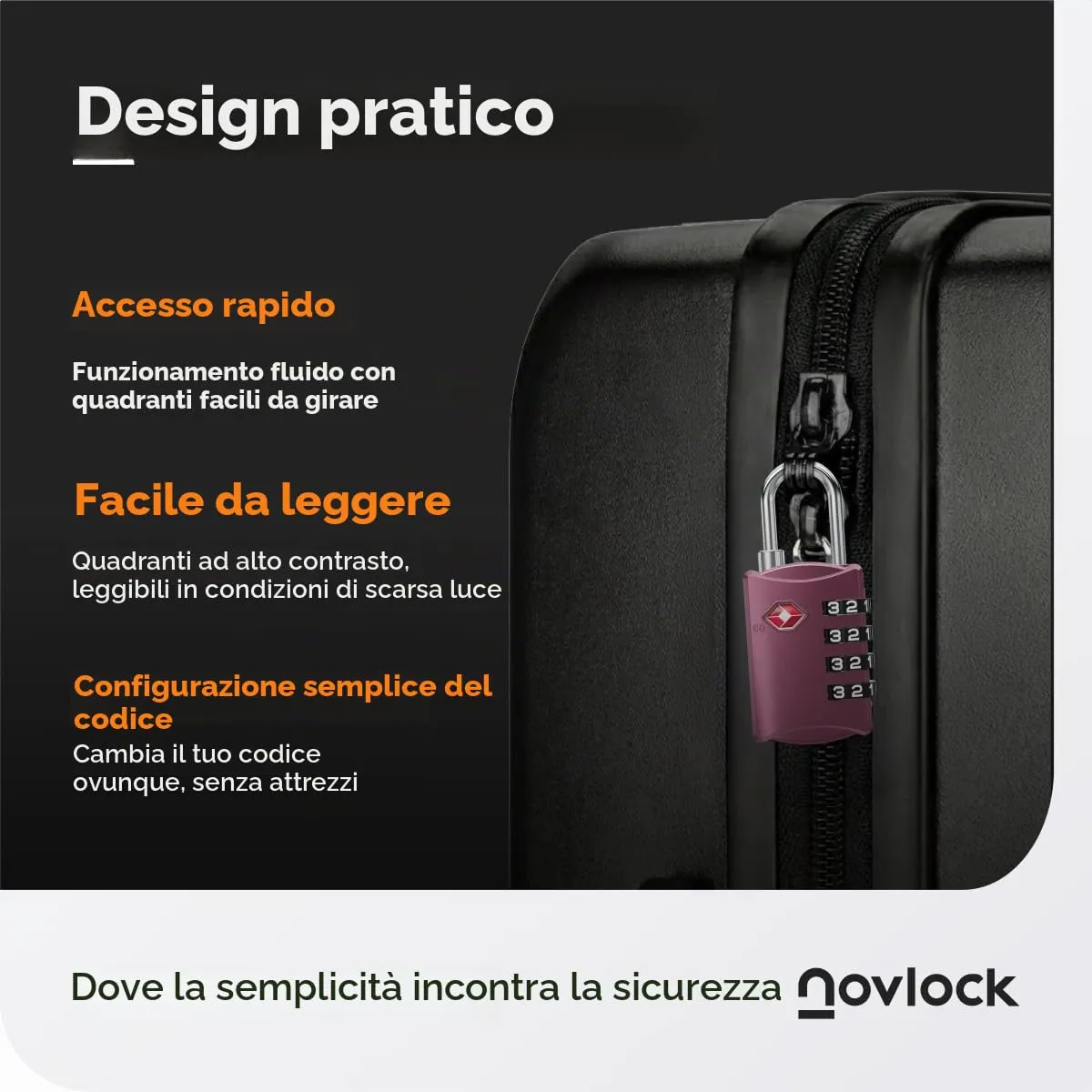 NovLock Lucchetti TSA a combinazione da viaggio a 4 cifre, 2 pezzi, Viola - immagine 7