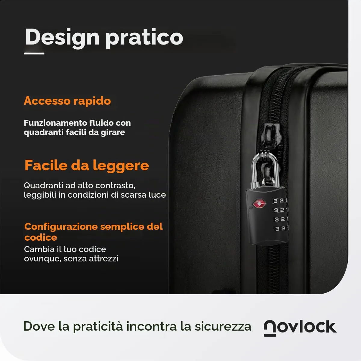 NovLock Lucchetto TSA a combinazione da viaggio a 4 cifre, Nero - immagine 7