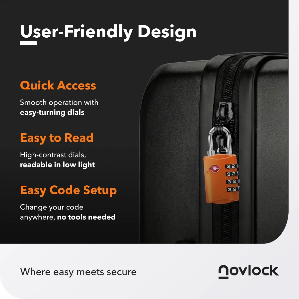 NovLock Lucchetti TSA a combinazione da viaggio a 4 cifre, 2 pezzi, arancione - immagine 7