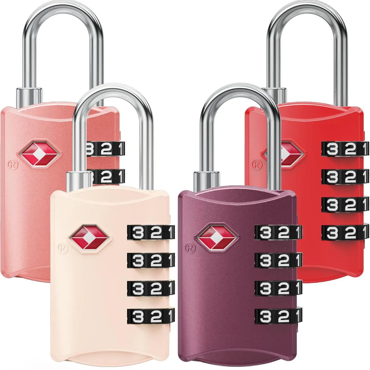 NovLock Lucchetti TSA a combinazione a 4 cifre per valigia, zaino e bagaglio, 4 pezzi, rosa/viola/rosso/rosa chiaro - immagine 1