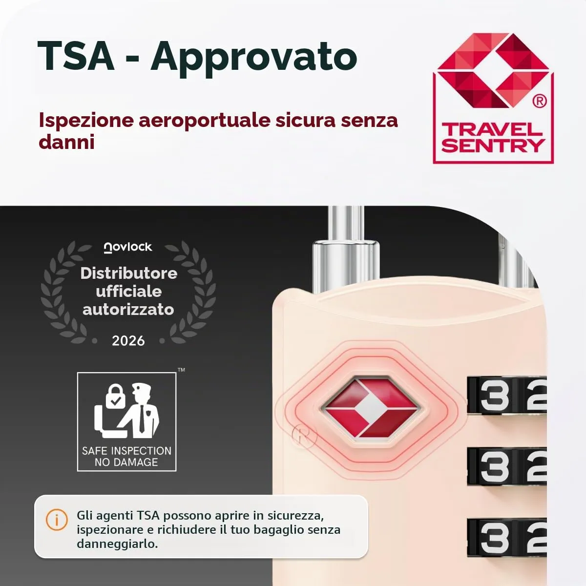 NovLock Lucchetti TSA a combinazione da viaggio a 4 cifre, 2 pezzi, rosa chiaro - immagine 2