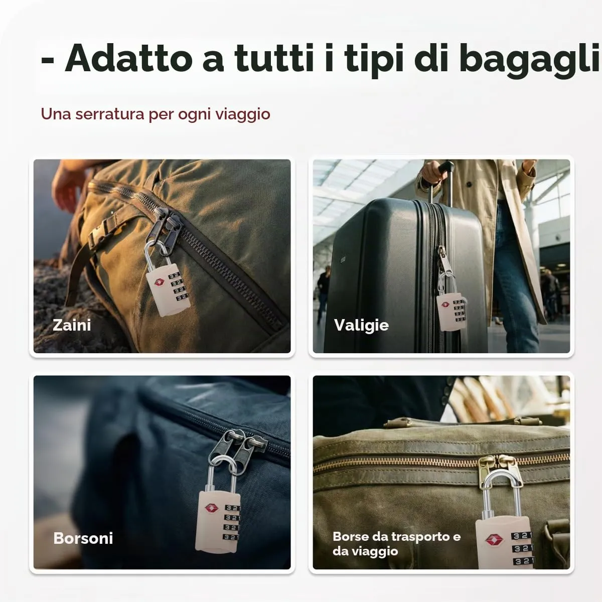 NovLock Lucchetti TSA a combinazione da viaggio a 4 cifre, 2 pezzi, rosa chiaro - immagine 8