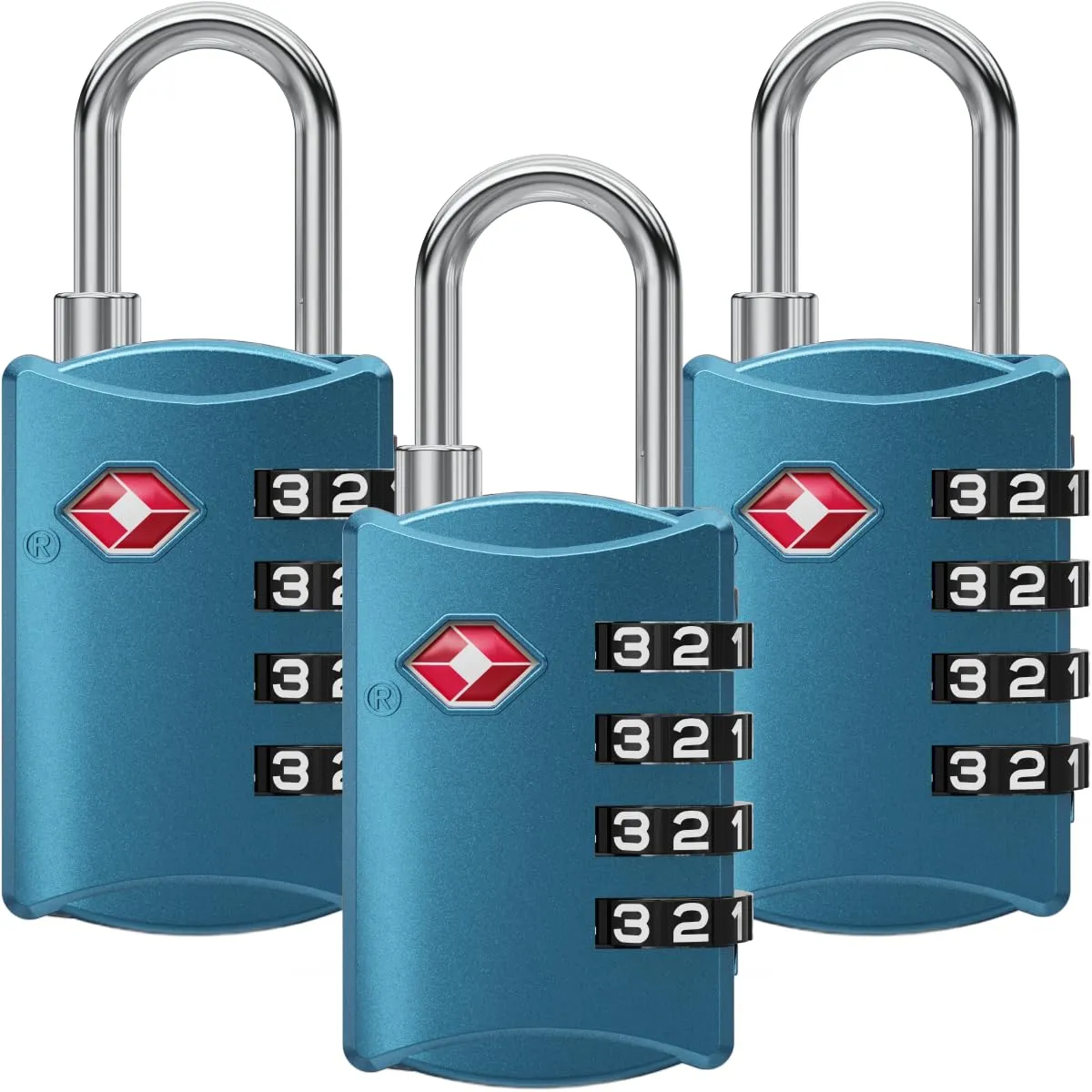 NovLock Lucchetti TSA a combinazione da viaggio a 4 cifre, 3 pezzi, blu - immagine 1