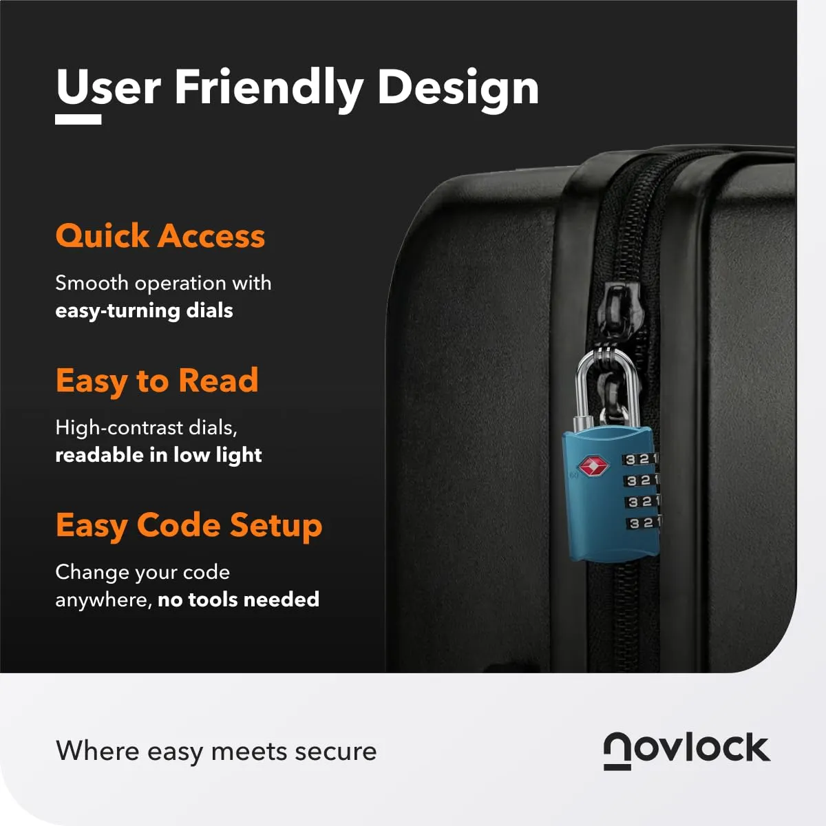 NovLock Lucchetti TSA a combinazione da viaggio a 4 cifre, 3 pezzi, blu - immagine 7
