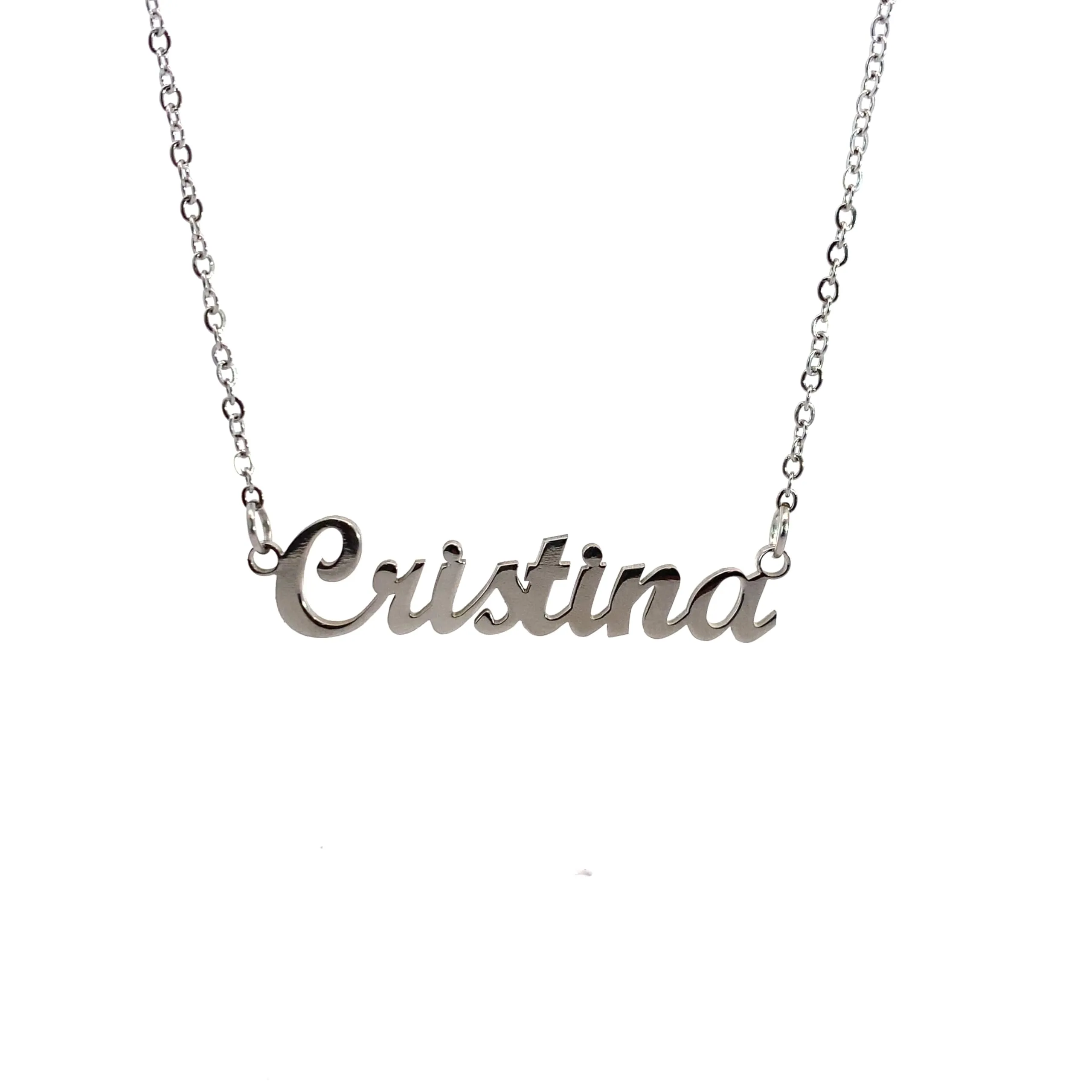 10:10 Collana Donna Nome Personalizzato Cristina in Acciaio Inox Anallergico, Finitura Lucida, Catena Regolabile - immagine 1