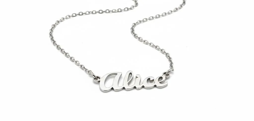 10:10 Collana Donna Nome Personalizzato in Acciaio Inox Anallergico, Finitura Lucida, Catena Regolabile (Alice) - immagine 2