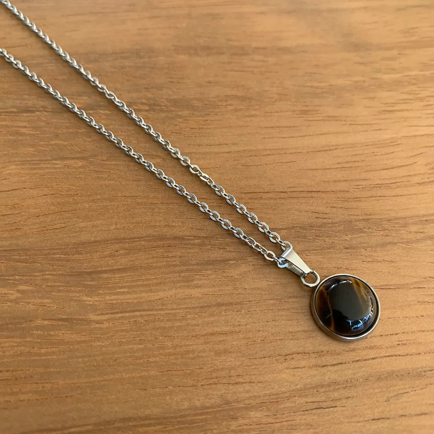 ASTER ALHELÍ Collana Donna in Acciaio Inox Argentato con Ciondolo in Pietra Naturale Occhio di Tigre, 45 cm - immagine 4