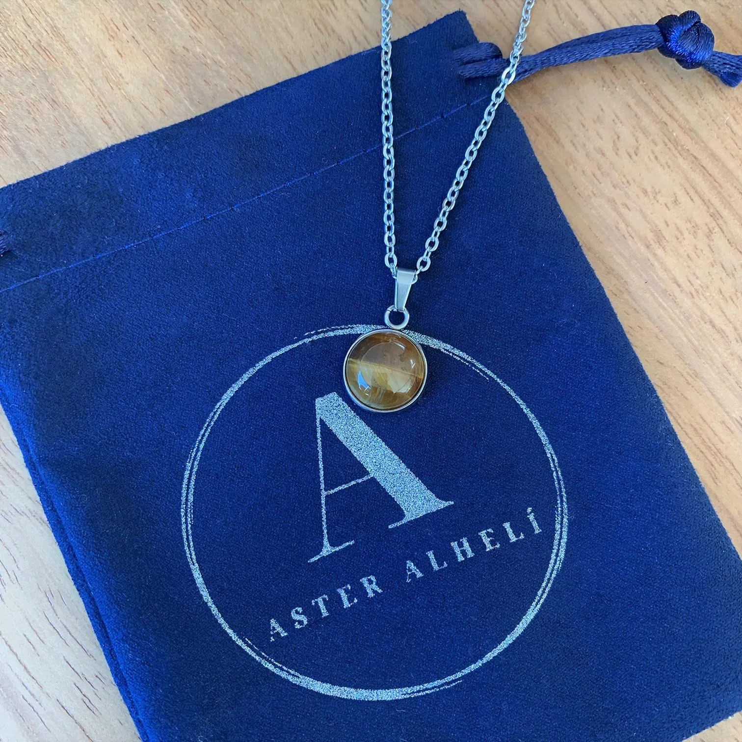 ASTER ALHELÍ Collana Donna in Acciaio Inox Argentato con Ciondolo in Pietra Naturale Occhio di Tigre, 45 cm - immagine 6