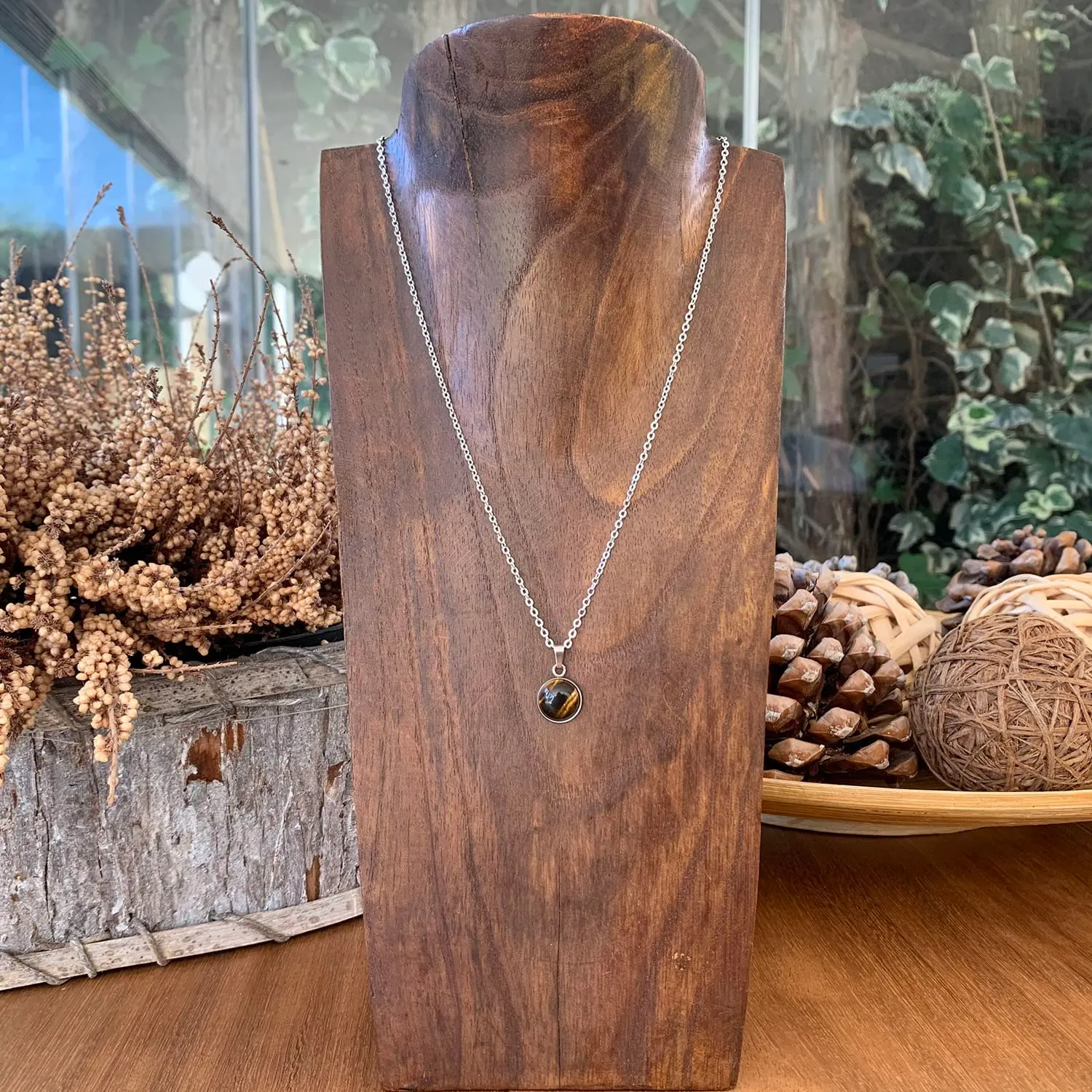 ASTER ALHELÍ Collana Donna in Acciaio Inox Argentato con Ciondolo in Pietra Naturale Occhio di Tigre, 45 cm - immagine 8