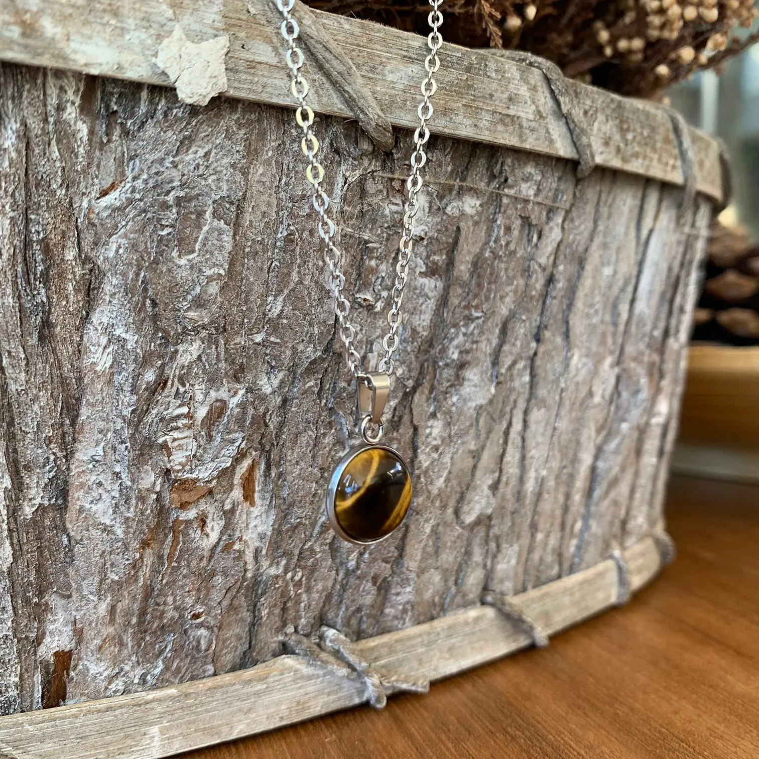ASTER ALHELÍ Collana Donna in Acciaio Inox Argentato con Ciondolo in Pietra Naturale Occhio di Tigre, 45 cm - immagine 9