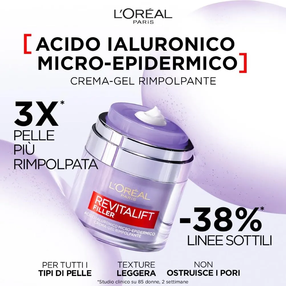 L'Oréal Paris Revitalift Filler Crema-Gel Rimpolpante all'Acido Ialuronico, 50 ml - immagine 2