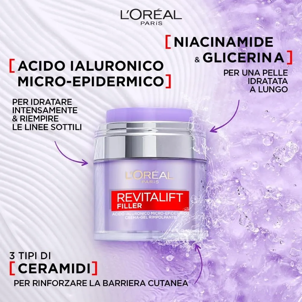 L'Oréal Paris Revitalift Filler Crema-Gel Rimpolpante all'Acido Ialuronico, 50 ml - immagine 3