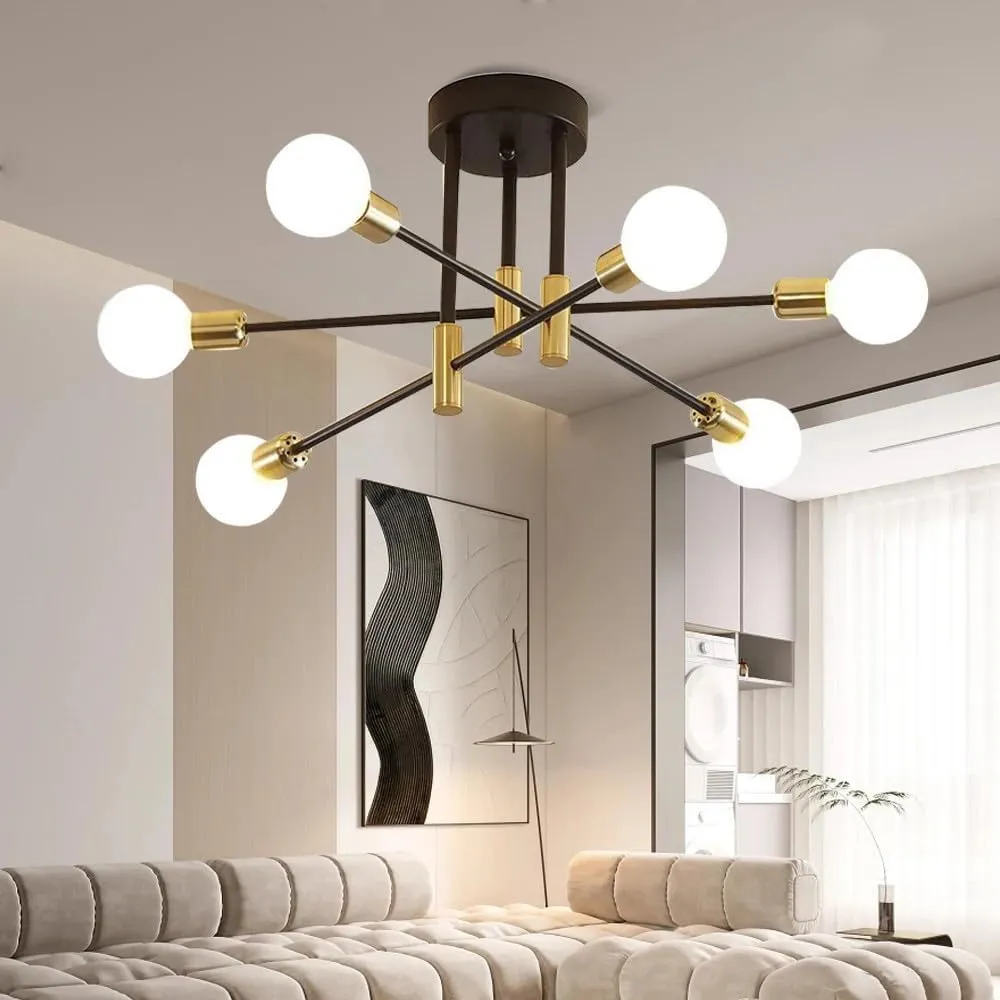 Comely Lampadario Sputnik 6 Luci E27 Plafoniera Soffitto Vintage in Metallo, Nero e Oro - immagine 1