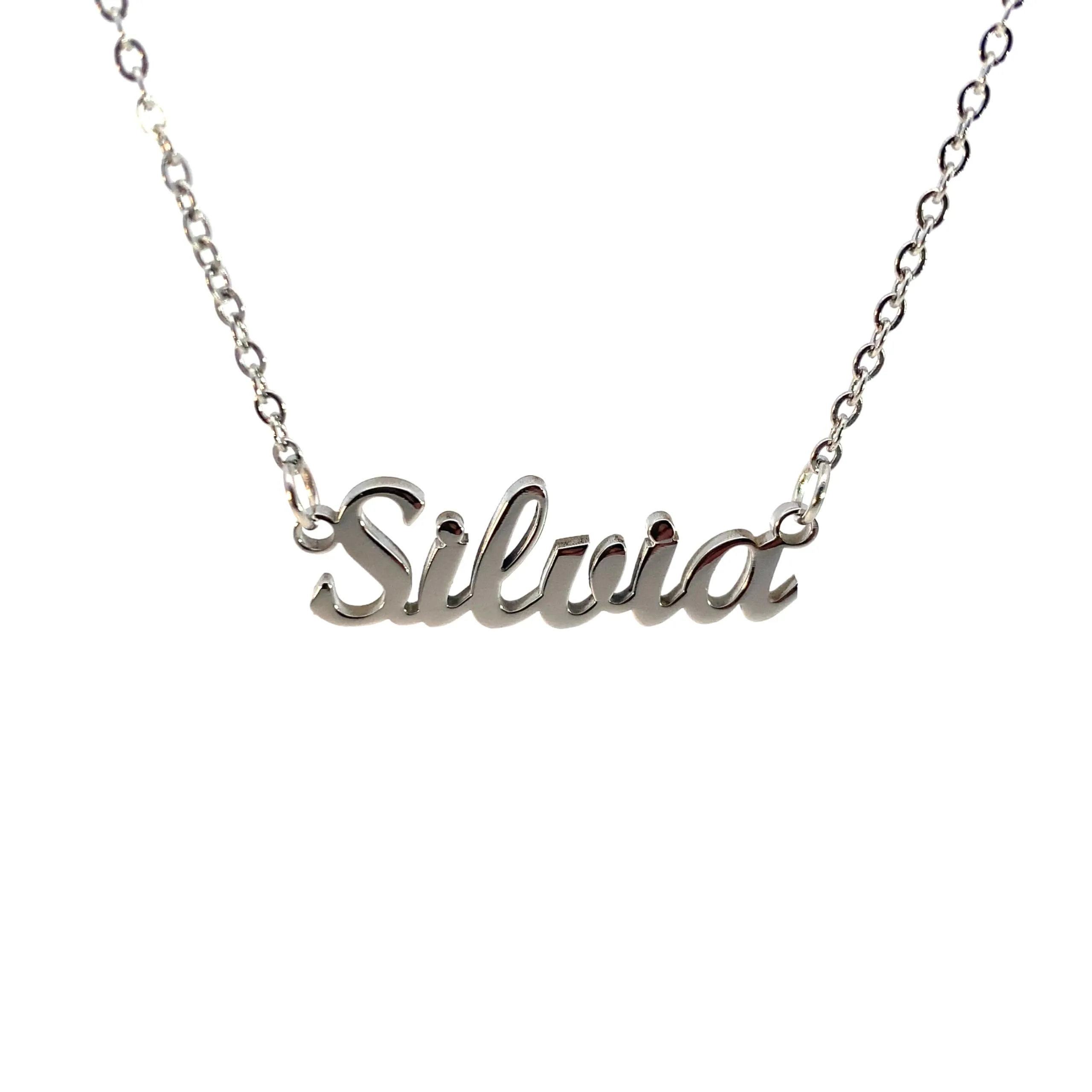 10:10 Collana Donna Nome Personalizzato Silvia in Acciaio Inox Anallergico, Finitura Lucida, Catena Regolabile - immagine 1