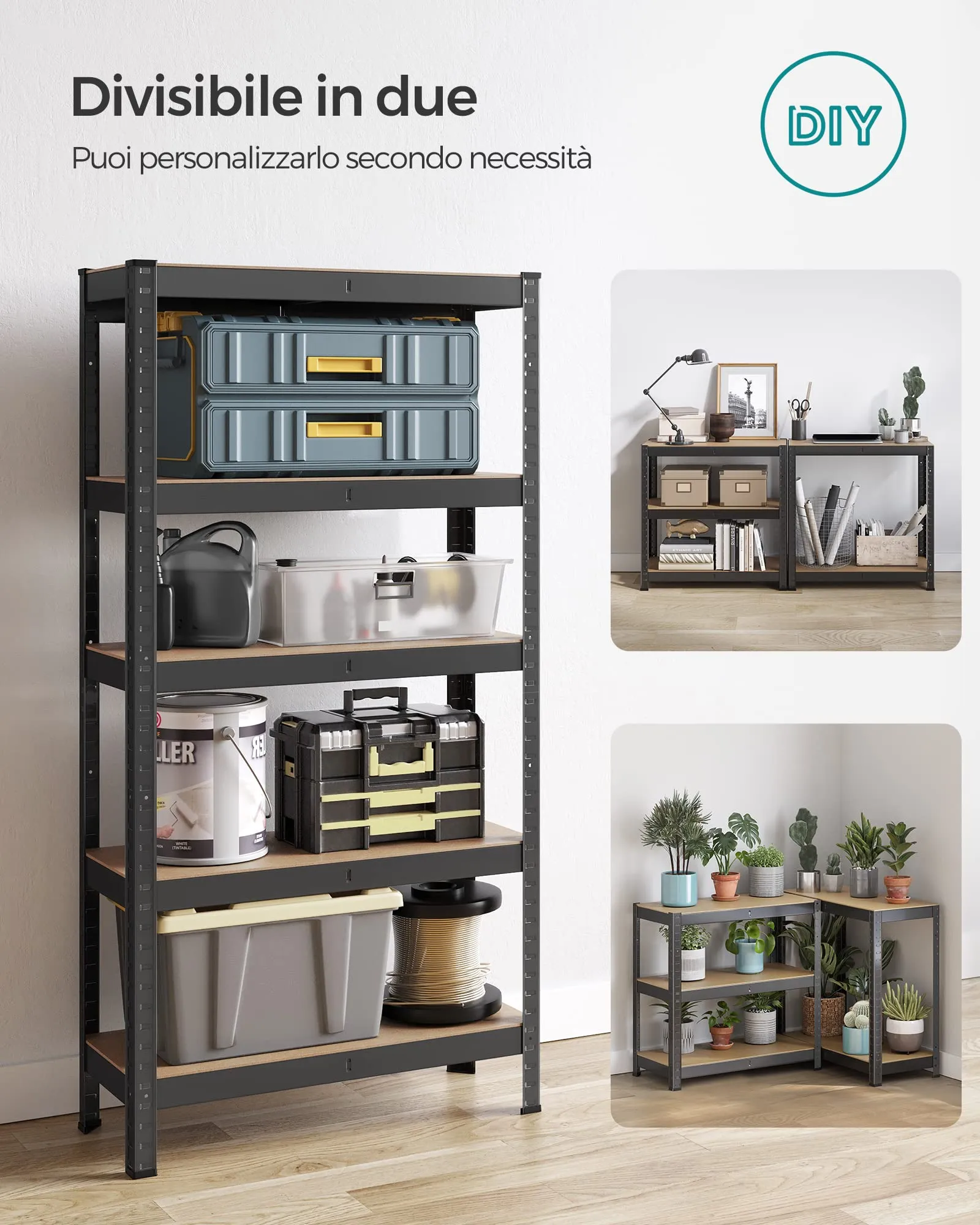 SONGMICS Set di 2 Scaffali in Metallo a 5 Ripiani Regolabili, 30 x 75 x 150 cm, Nero GLR030B22 - immagine 7