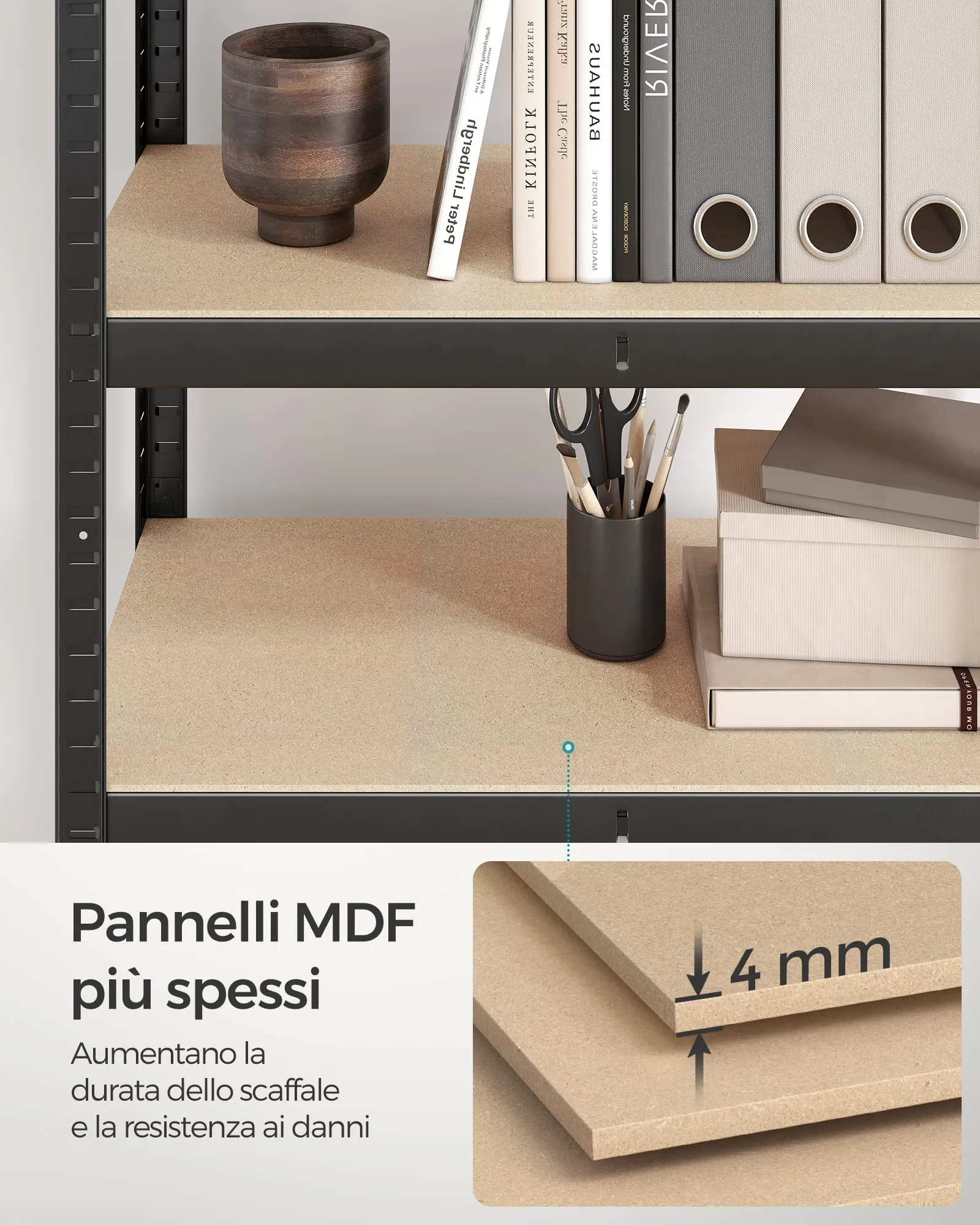 SONGMICS Set di 2 Scaffali in Metallo a 5 Ripiani Regolabili, 30 x 75 x 150 cm, Nero GLR030B22 - immagine 8