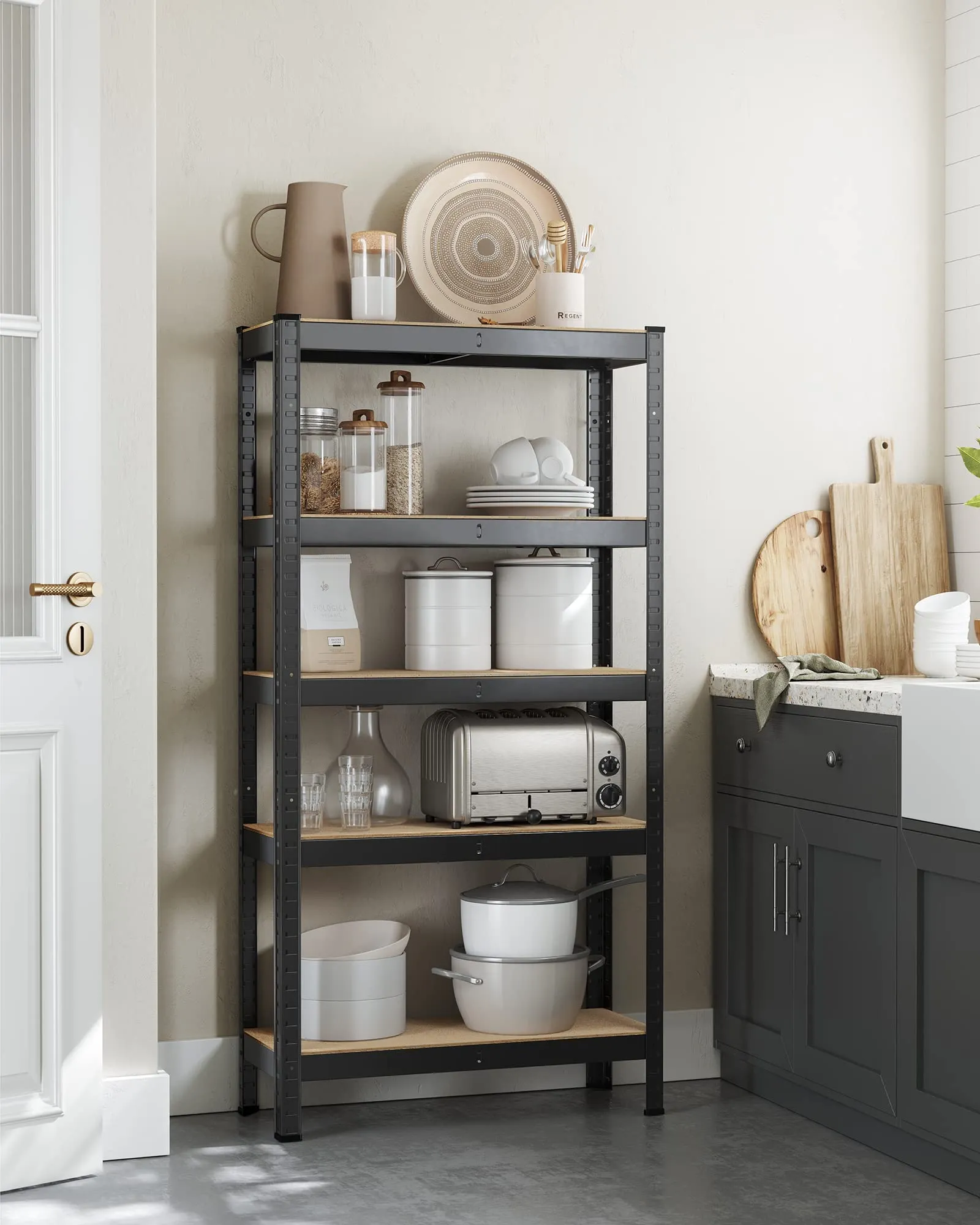 SONGMICS Set di 2 Scaffali in Metallo a 5 Ripiani Regolabili, 30 x 75 x 150 cm, Nero GLR030B22 - immagine 9