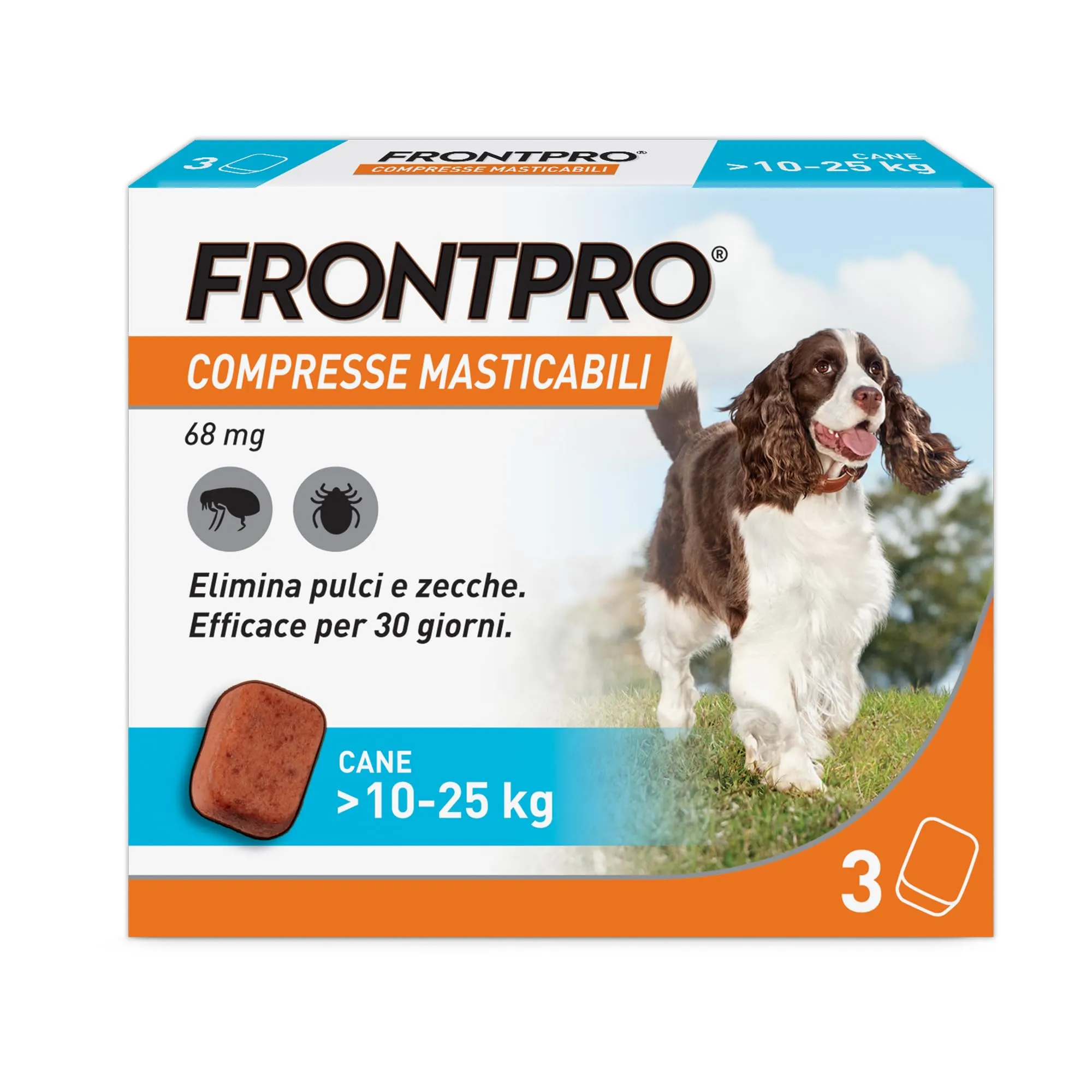 Frontpro Compresse Masticabili per Cani contro Pulci e Zecche (10-25kg), 3 Pezzi - immagine 1