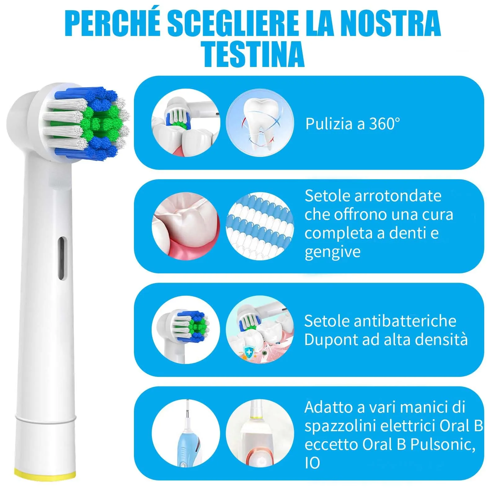 Genkent Testine di Ricambio per Spazzolino Elettrico Oral B, 4 Pezzi Professionali, Compatibili con Serie Pro, Vitality, Precision Clean, Professional Care, Triumph, White + Clean, Advance Power, Sensitive e Dual Clean - immagine 3