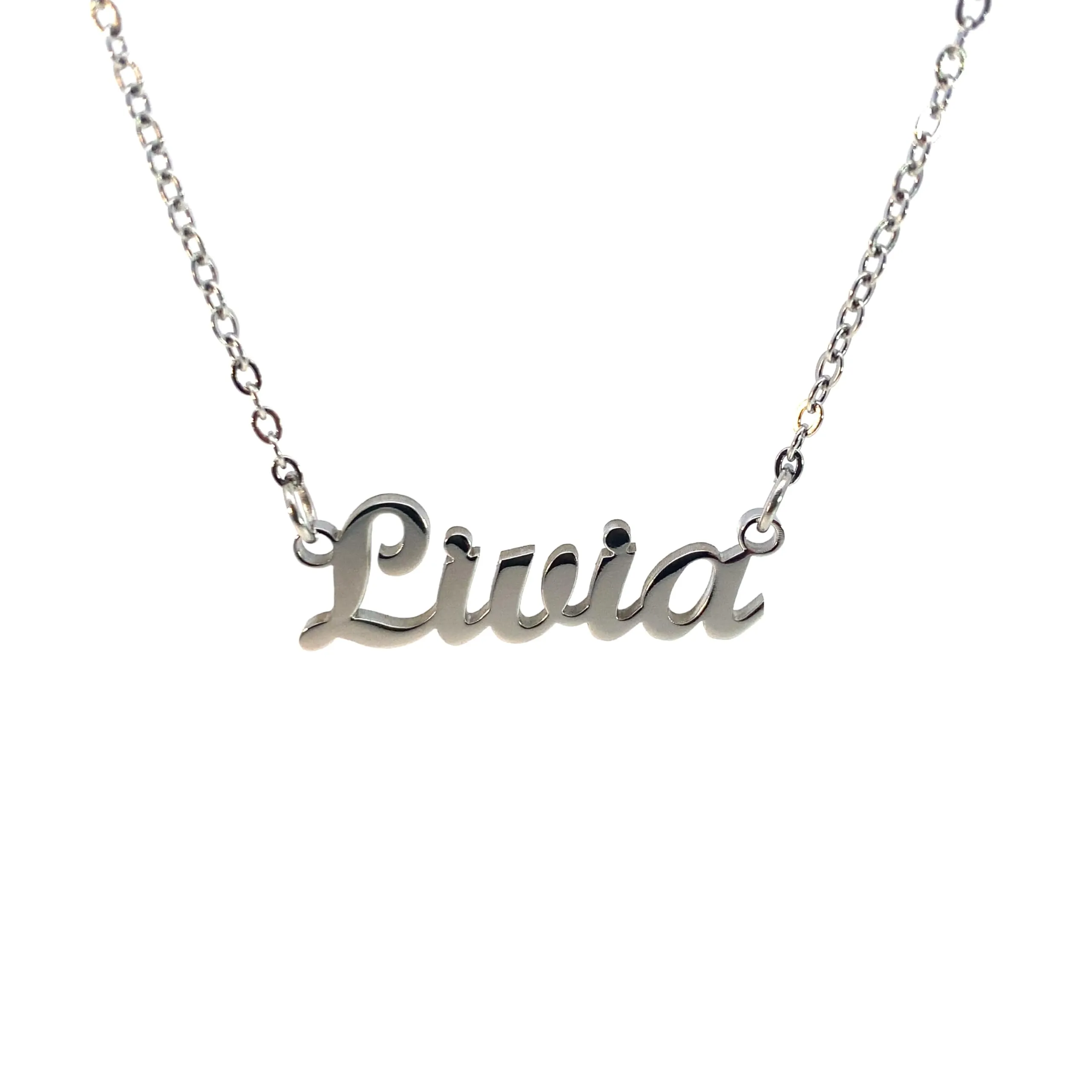 10:10 Collana Donna Nome Personalizzato in Acciaio Inox Anallergico, Finitura Lucida, Catena Sottile Regolabile (Livia) - immagine 1