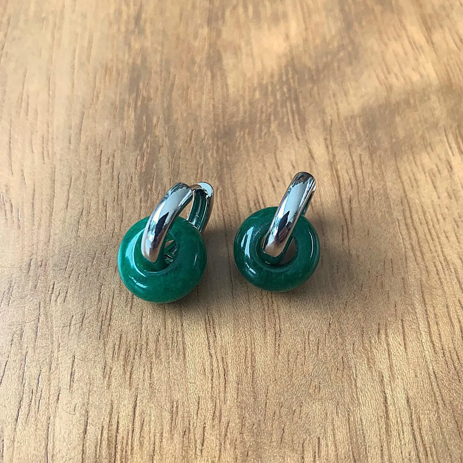 ASTER ALHELÍ Orecchini a Cerchio Donna Placcati Platino con Pietre Naturali, Verde (Argento) - immagine 9
