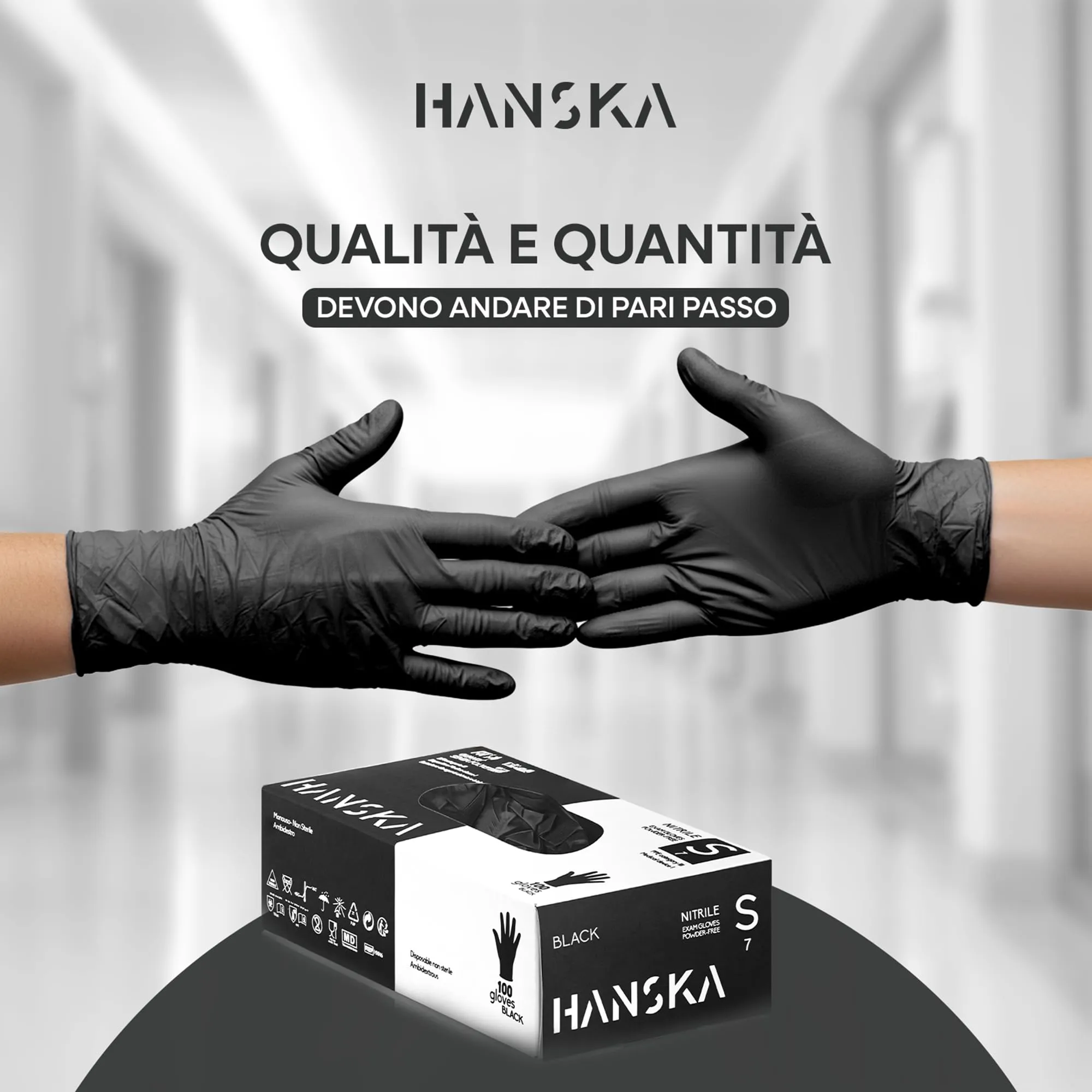 Hanska Guanti Monouso in Nitrile Neri, Senza Polvere, Ambidestri, Non Sterili, S, 100 pezzi - immagine 2