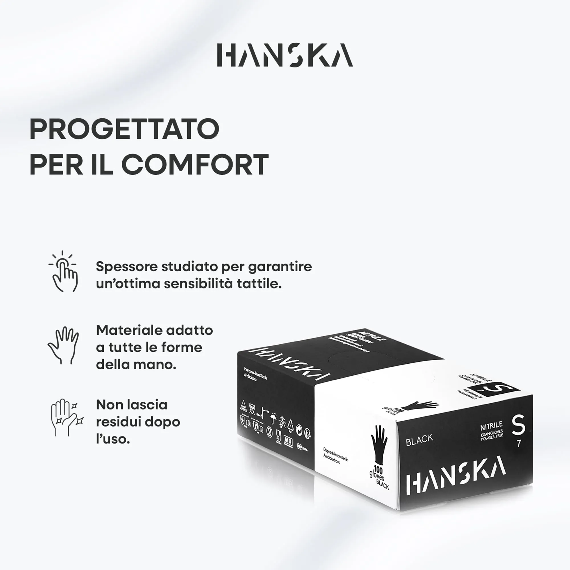 Hanska Guanti Monouso in Nitrile Neri, Senza Polvere, Ambidestri, Non Sterili, S, 100 pezzi - immagine 6