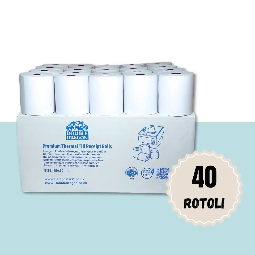 Double Dragon Rulli Ricevuta Termica 80 x 80 mm per Stampante EPOS, Terminale POS e Registratore di Cassa, Pacco da 40 - immagine 2