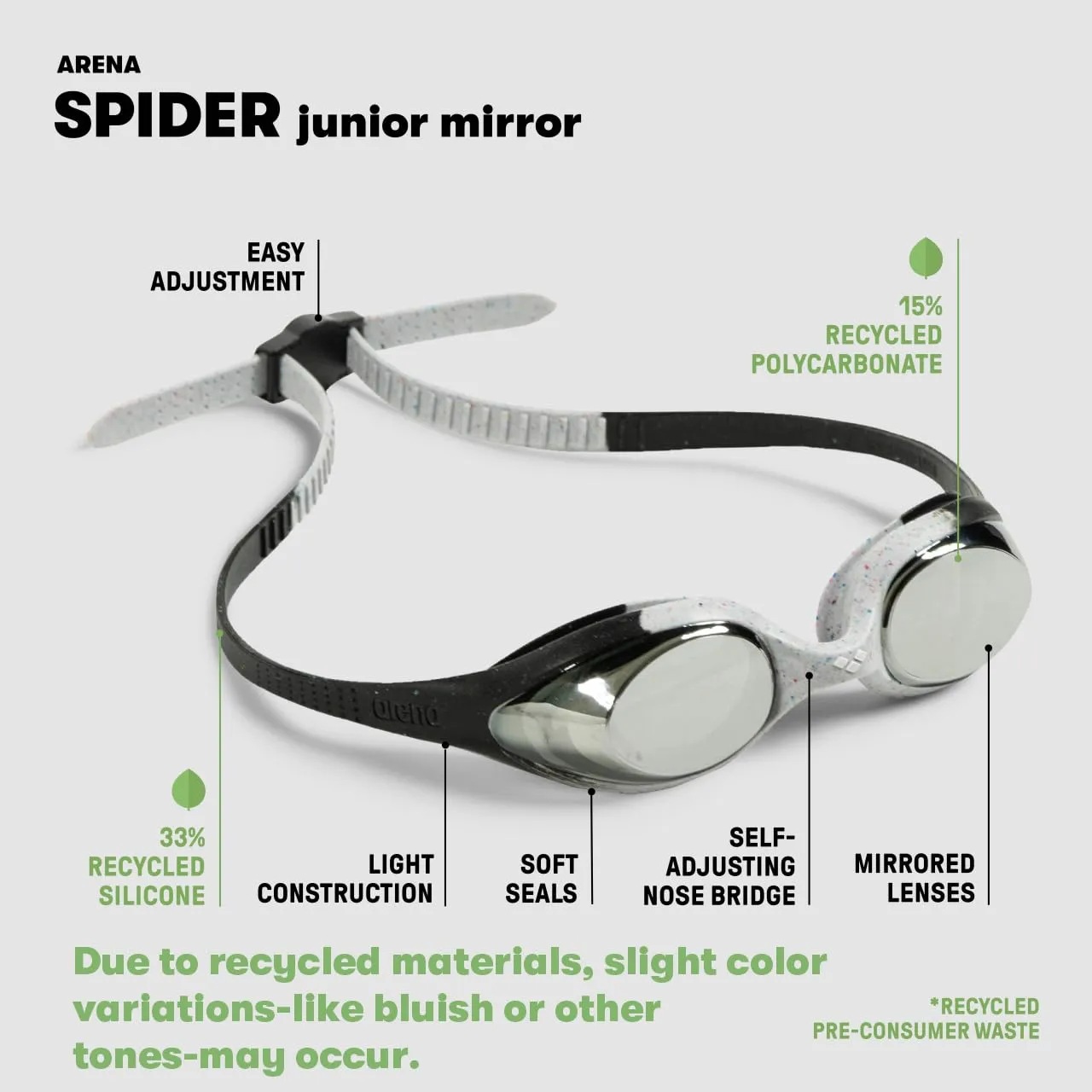 Arena Spider Junior Mirror Occhialini Nuoto Bambini, 6-12 Anni - immagine 3
