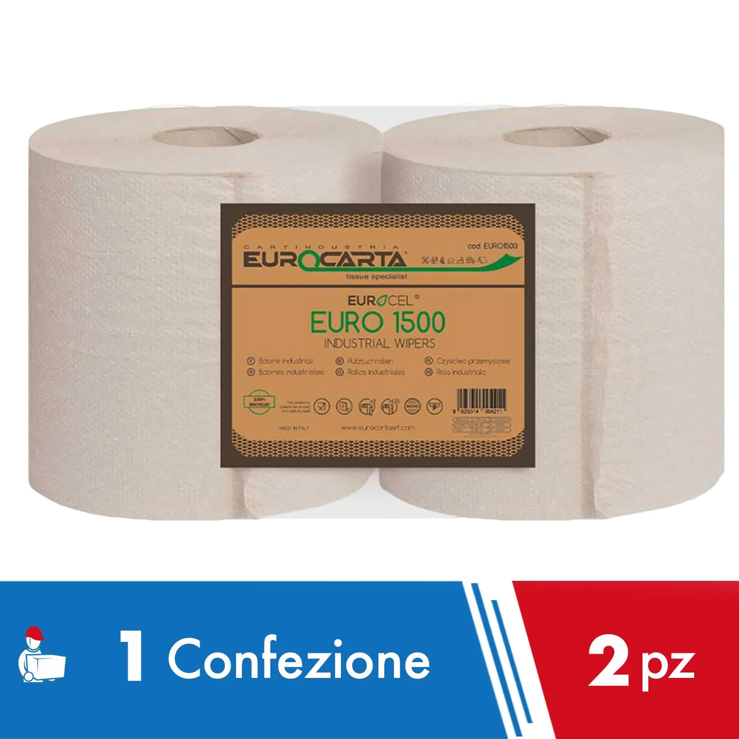 IMBALLAGGI 2000 Rotoloni Asciugatutto Carta Cucina 100% Riciclata, 2 Rotoli x 800 Strappi (1600 Totali), 25x20 cm - immagine 2