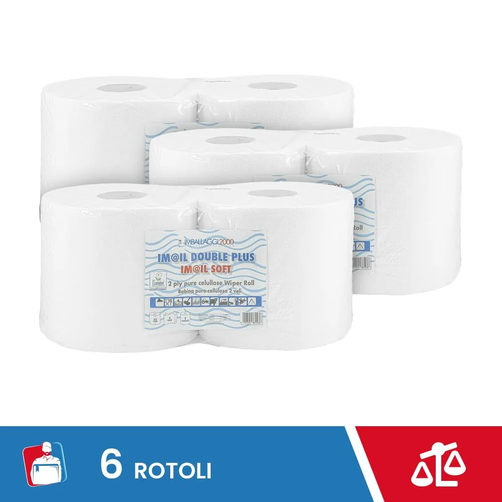 Imballaggi 2000 Rotoloni Asciugatutto, 6 Rotoli x 800 Strappi, 23H x 25.5Ø cm, Carta Cucina Goffrata per Uso Domestico e Industriale - immagine 2