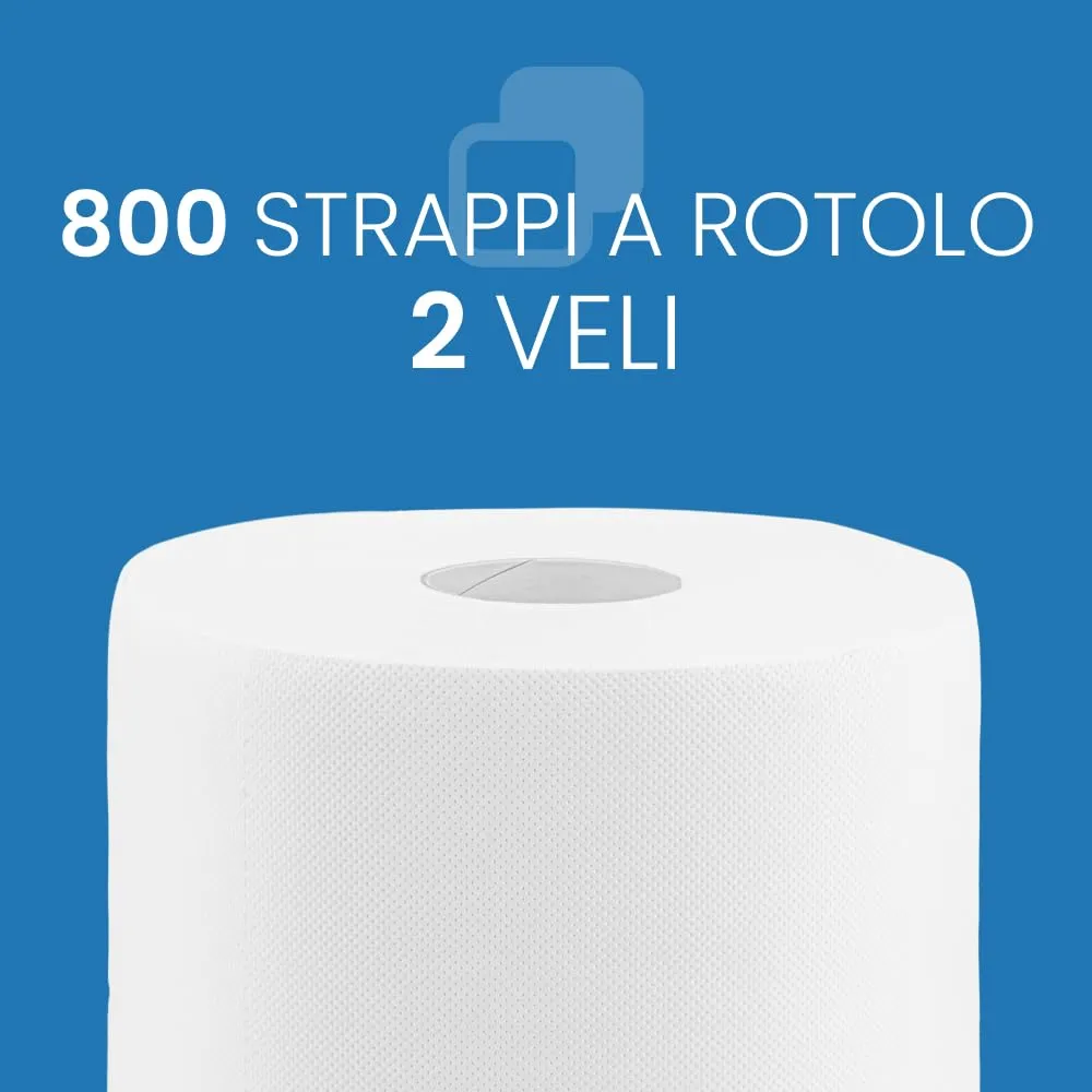 Imballaggi 2000 Rotoloni Asciugatutto, 6 Rotoli x 800 Strappi, 23H x 25.5Ø cm, Carta Cucina Goffrata per Uso Domestico e Industriale - immagine 4