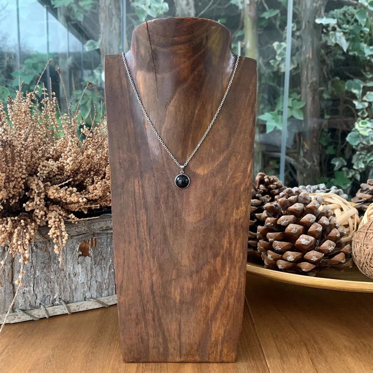 ASTER ALHELÍ Collana Donna in Acciaio Inox Argentato con Ciondolo in Agata Nera, 45 cm - immagine 2