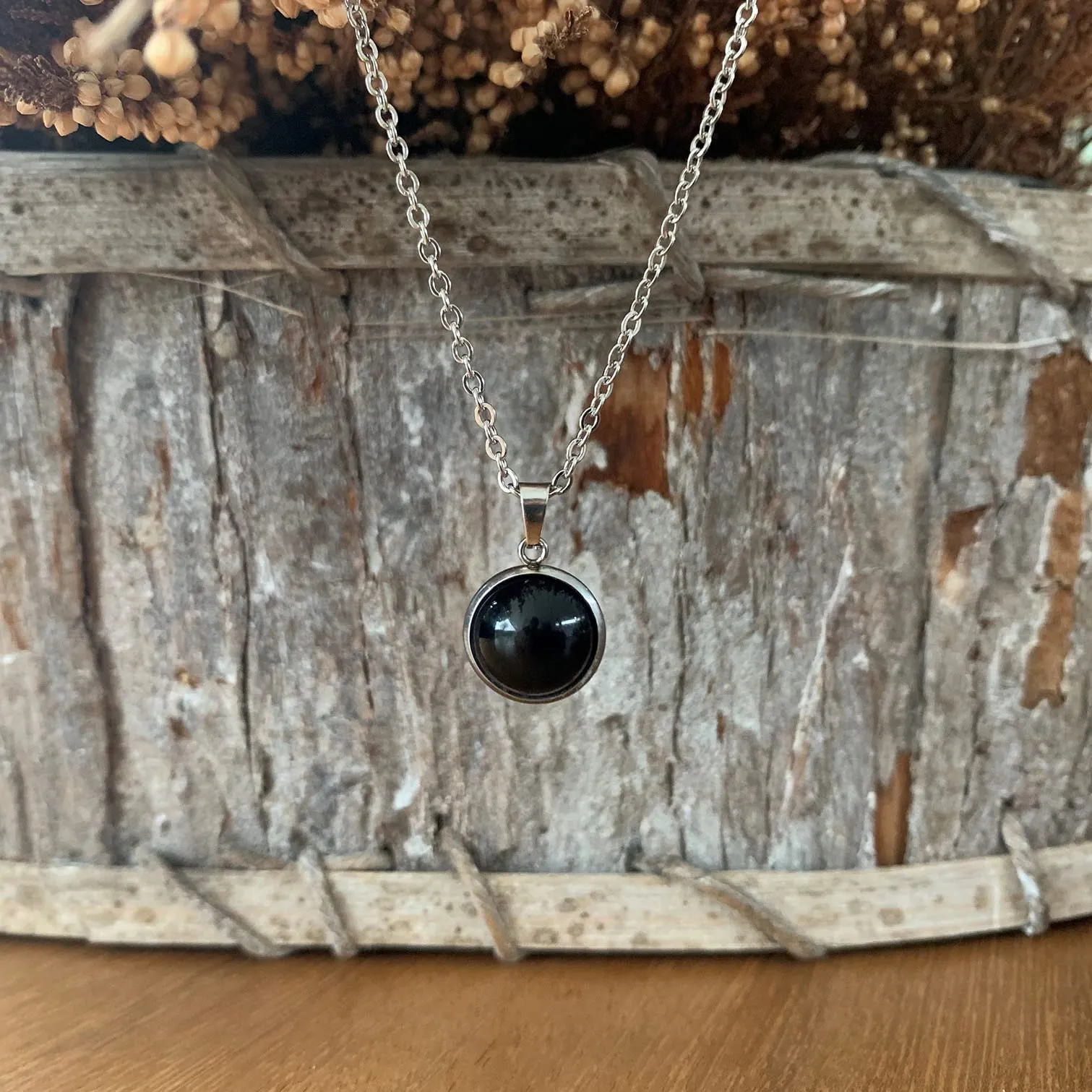 ASTER ALHELÍ Collana Donna in Acciaio Inox Argentato con Ciondolo in Agata Nera, 45 cm - immagine 3