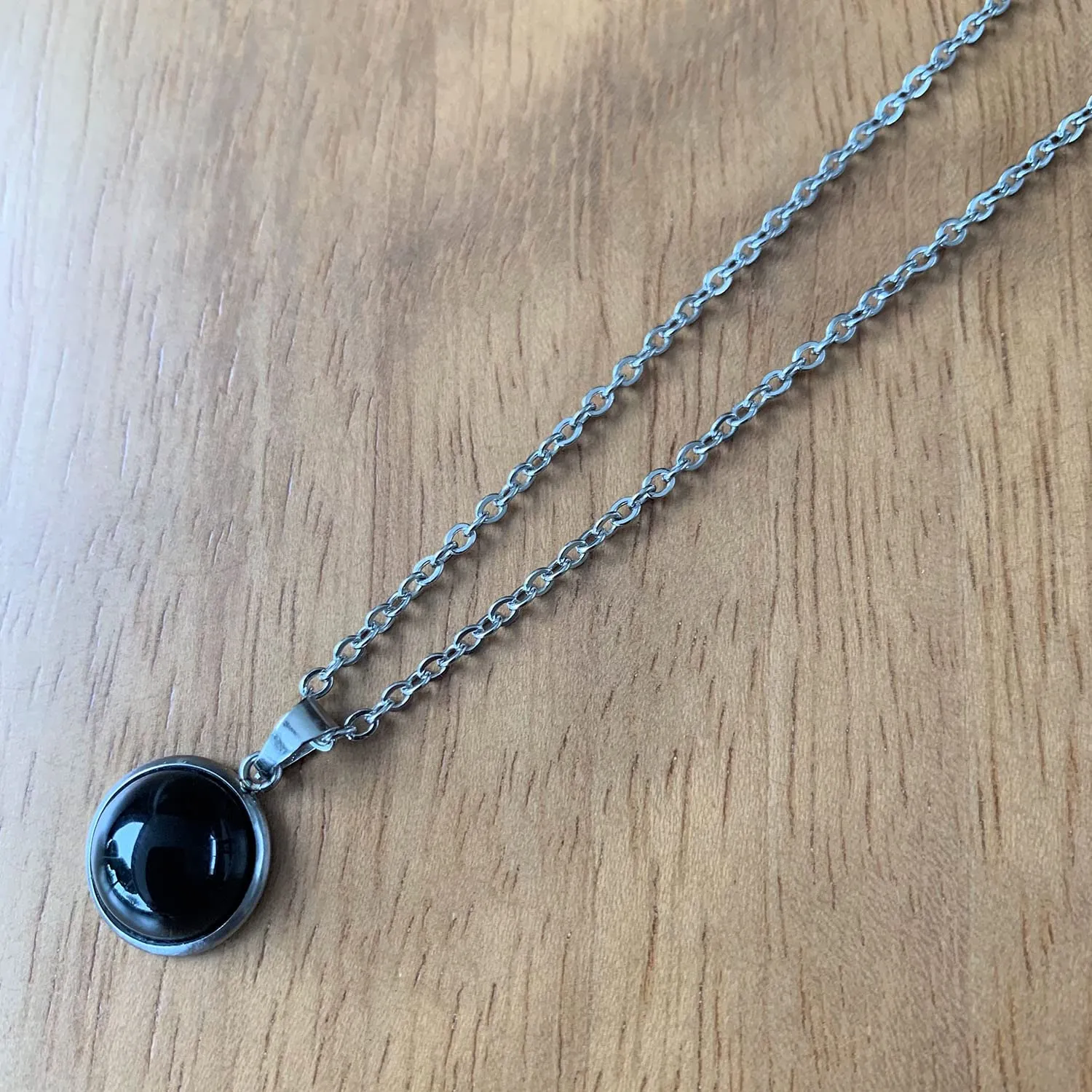 ASTER ALHELÍ Collana Donna in Acciaio Inox Argentato con Ciondolo in Agata Nera, 45 cm - immagine 7