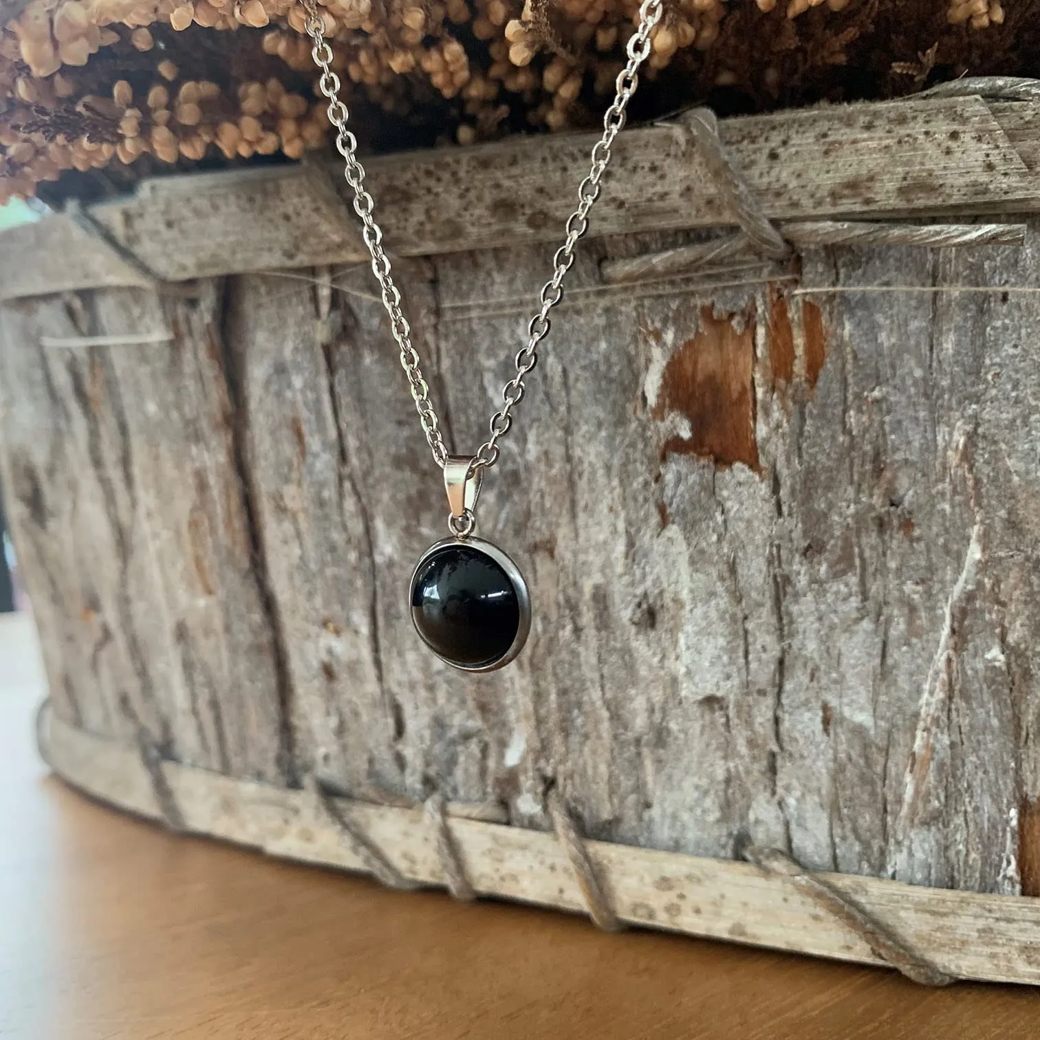 ASTER ALHELÍ Collana Donna in Acciaio Inox Argentato con Ciondolo in Agata Nera, 45 cm - immagine 9
