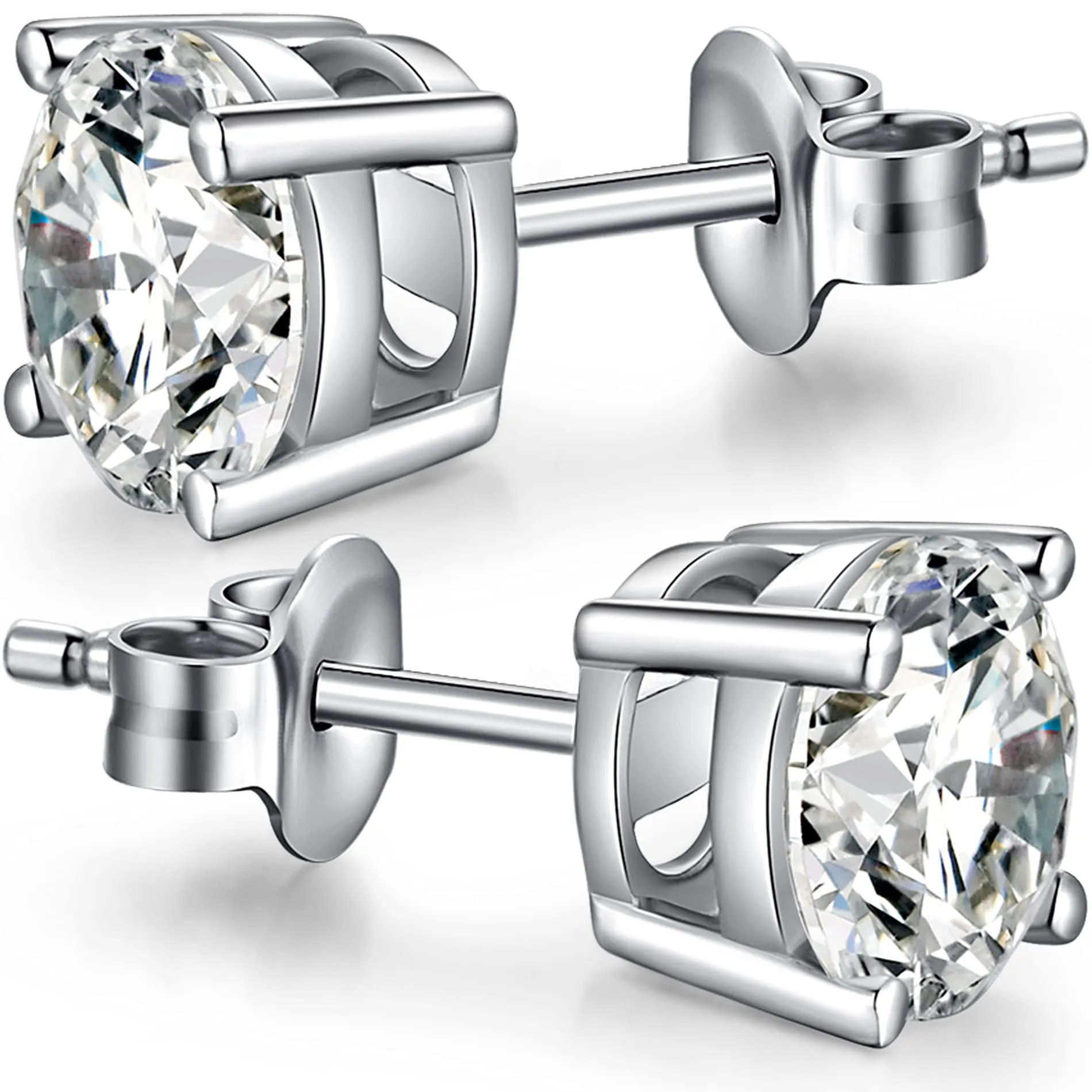 Miaofu Orecchini a Bottone in Argento Sterling 925 Placcato Oro Bianco 18K con Zirconi Cubici, 6mm - immagine 1
