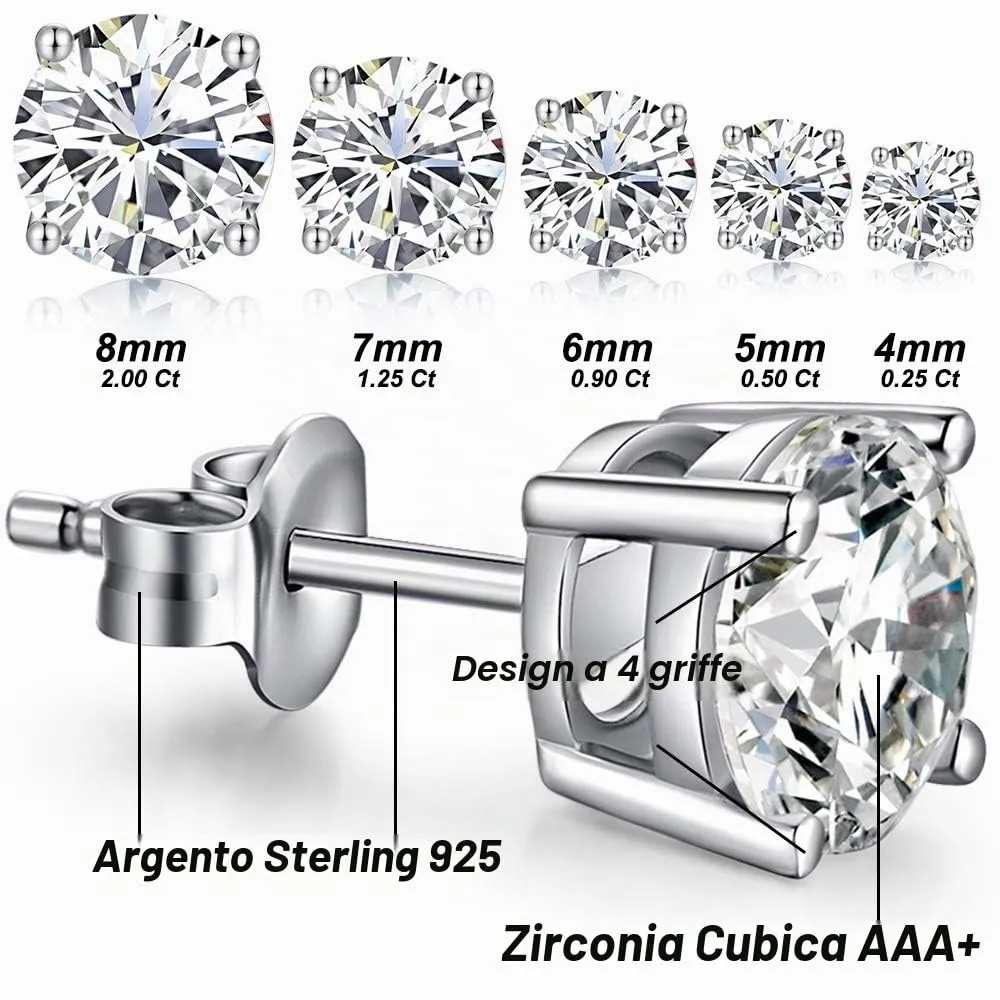 Miaofu Orecchini a Bottone in Argento Sterling 925 Placcati Oro Bianco 18K con Zirconi Cubici 6mm - immagine 5