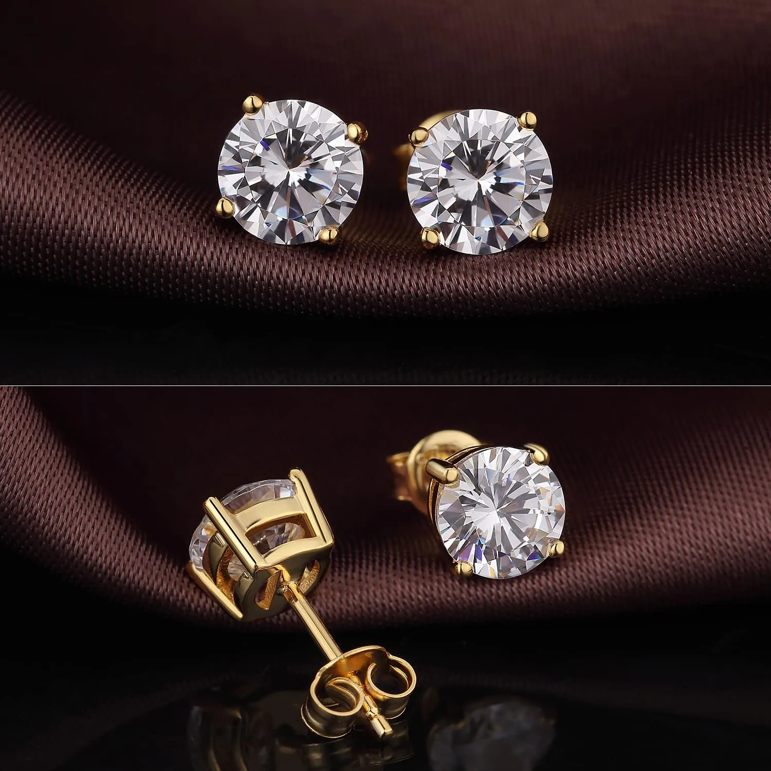 Miaofu Orecchini a Bottone in Argento 925 Placcato Oro 18K con Zirconi, 7mm - immagine 2