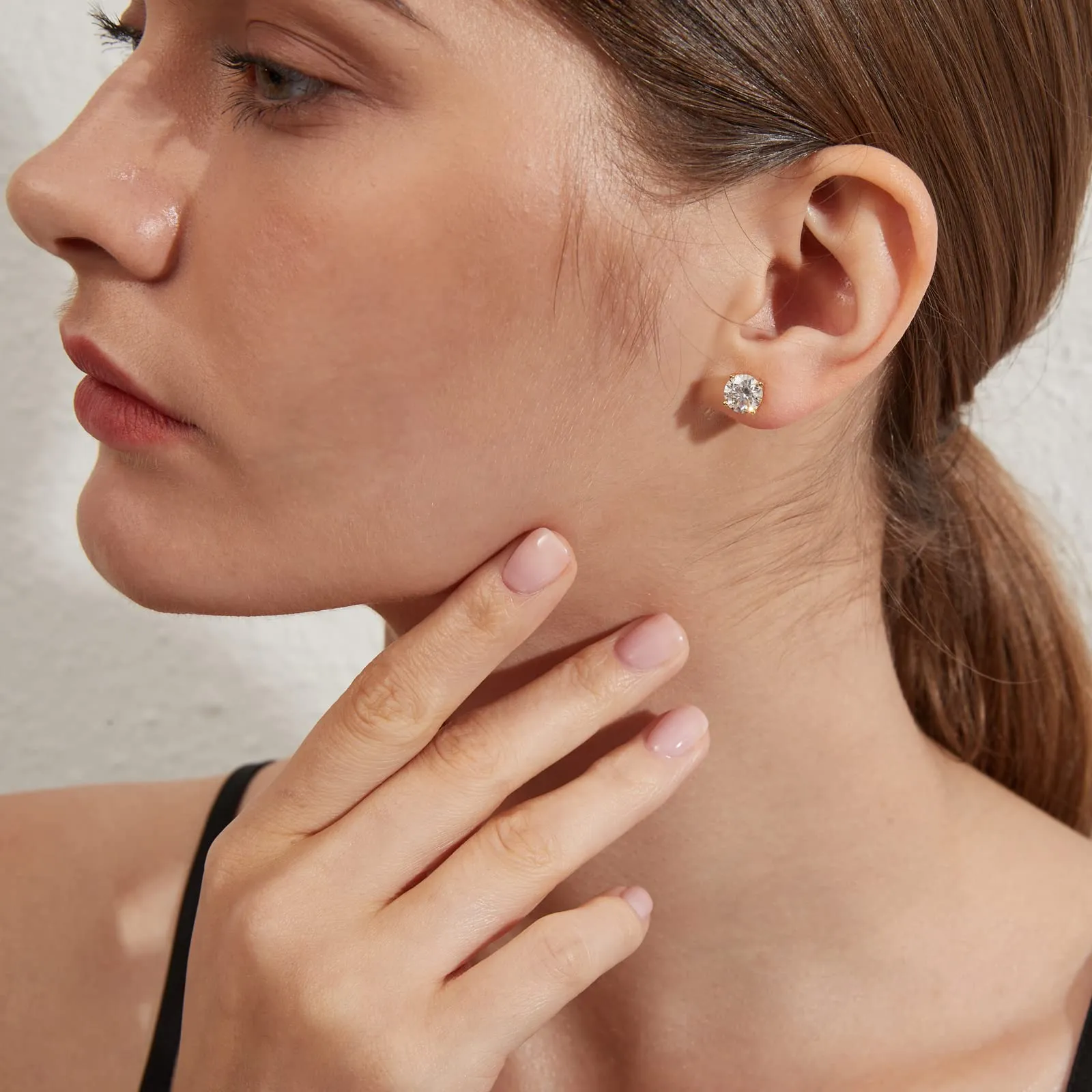 Miaofu Orecchini a Bottone in Argento 925 Placcato Oro 18K con Zirconi, 7mm - immagine 6