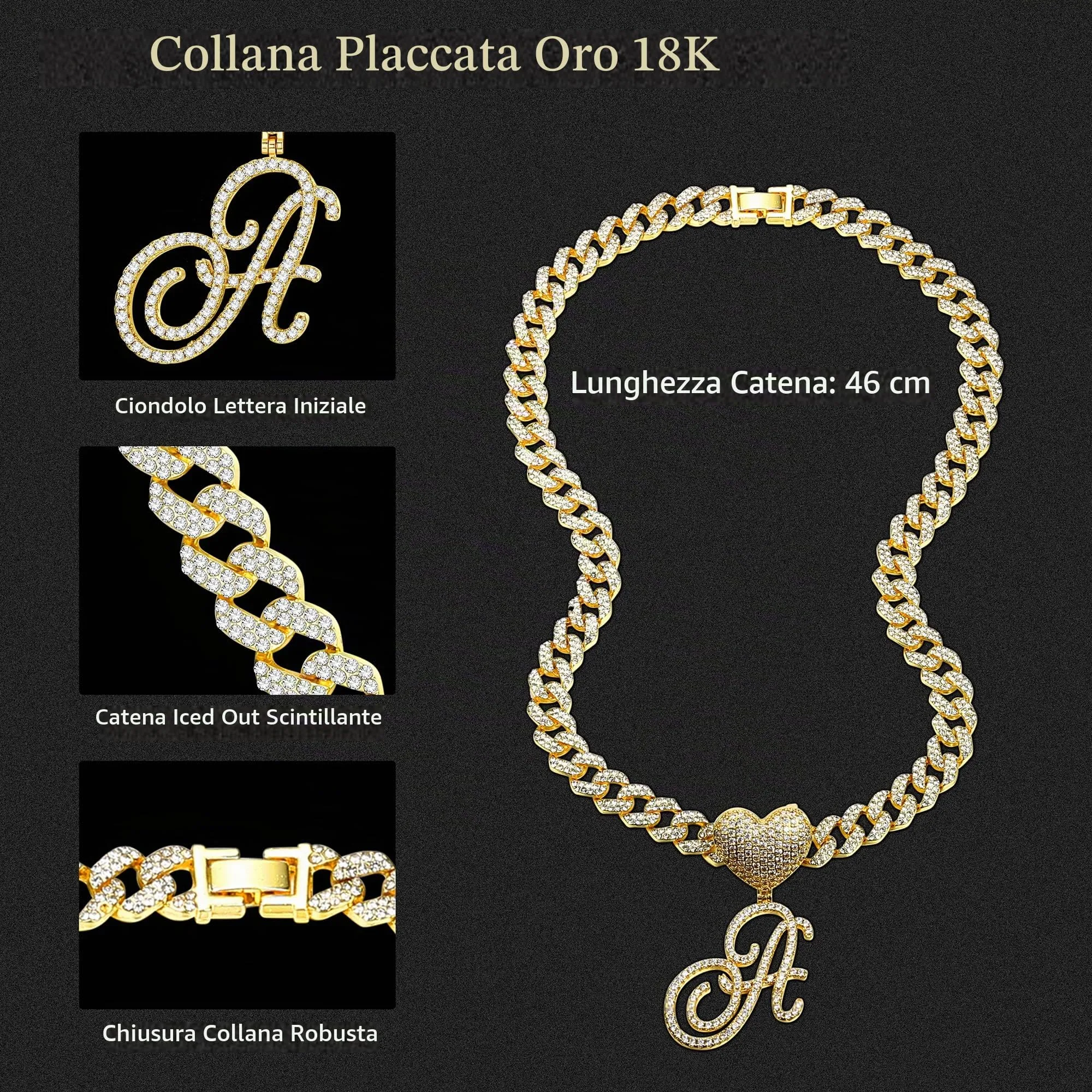 BodyBonita Collana Iniziale Placcata in Oro con Ciondolo Lettera A per Donna - immagine 4