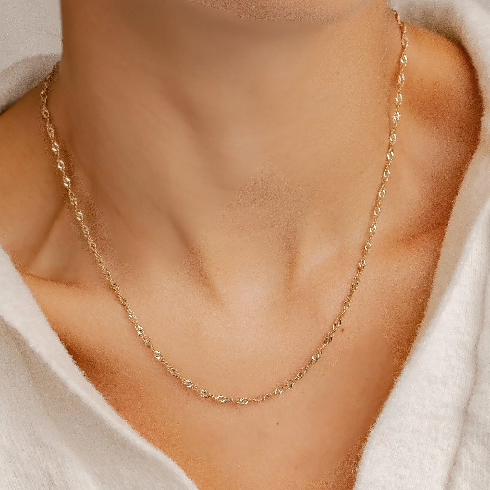 BodyBonita Collana Girocollo Catena di Singapore in Argento Sterling 925 Placcata Oro 16K, 14 Pollici - immagine 3