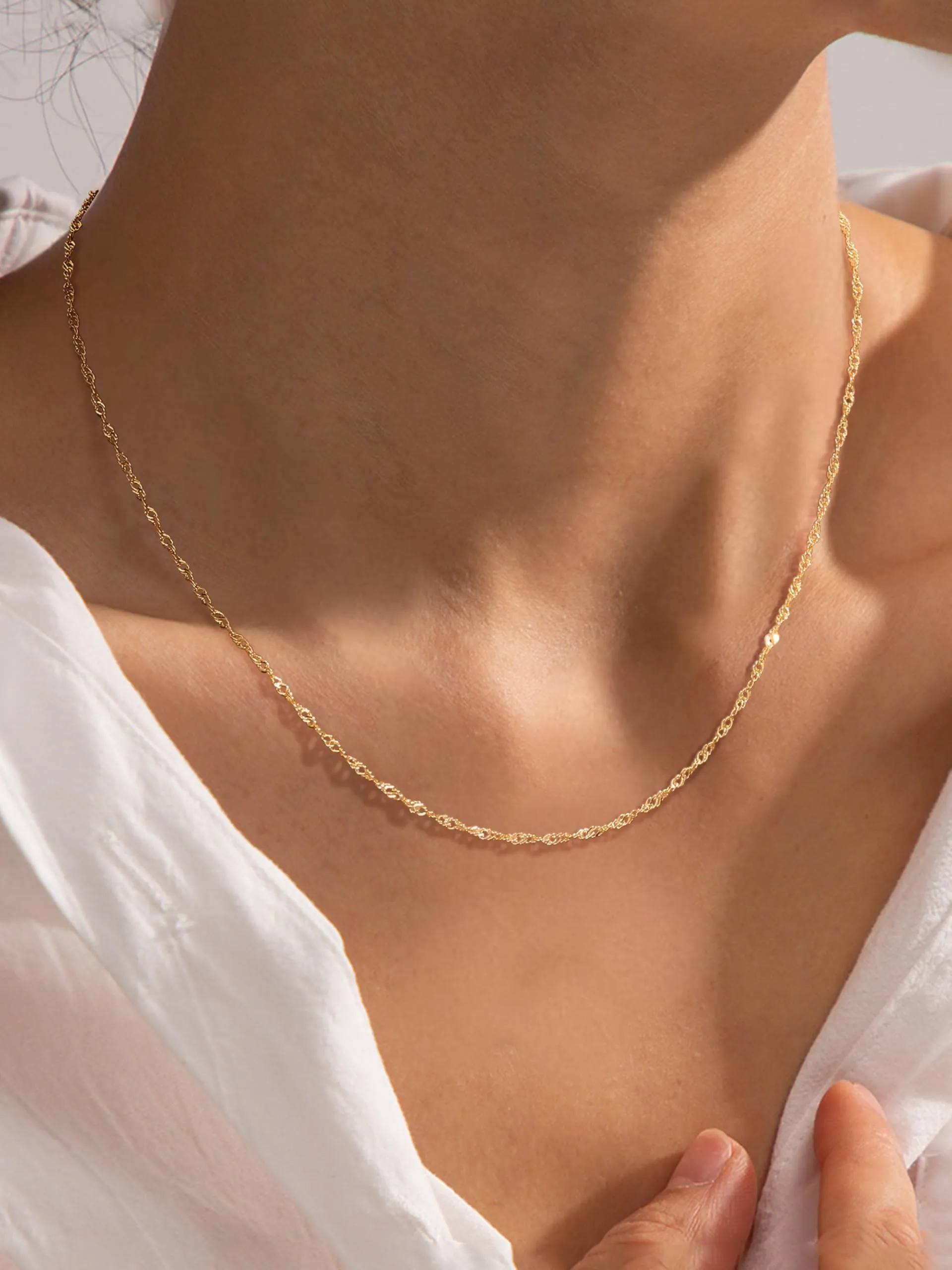 BodyBonita Collana Girocollo Catena di Singapore in Argento Sterling 925 Placcata Oro 16K, 14 Pollici - immagine 5
