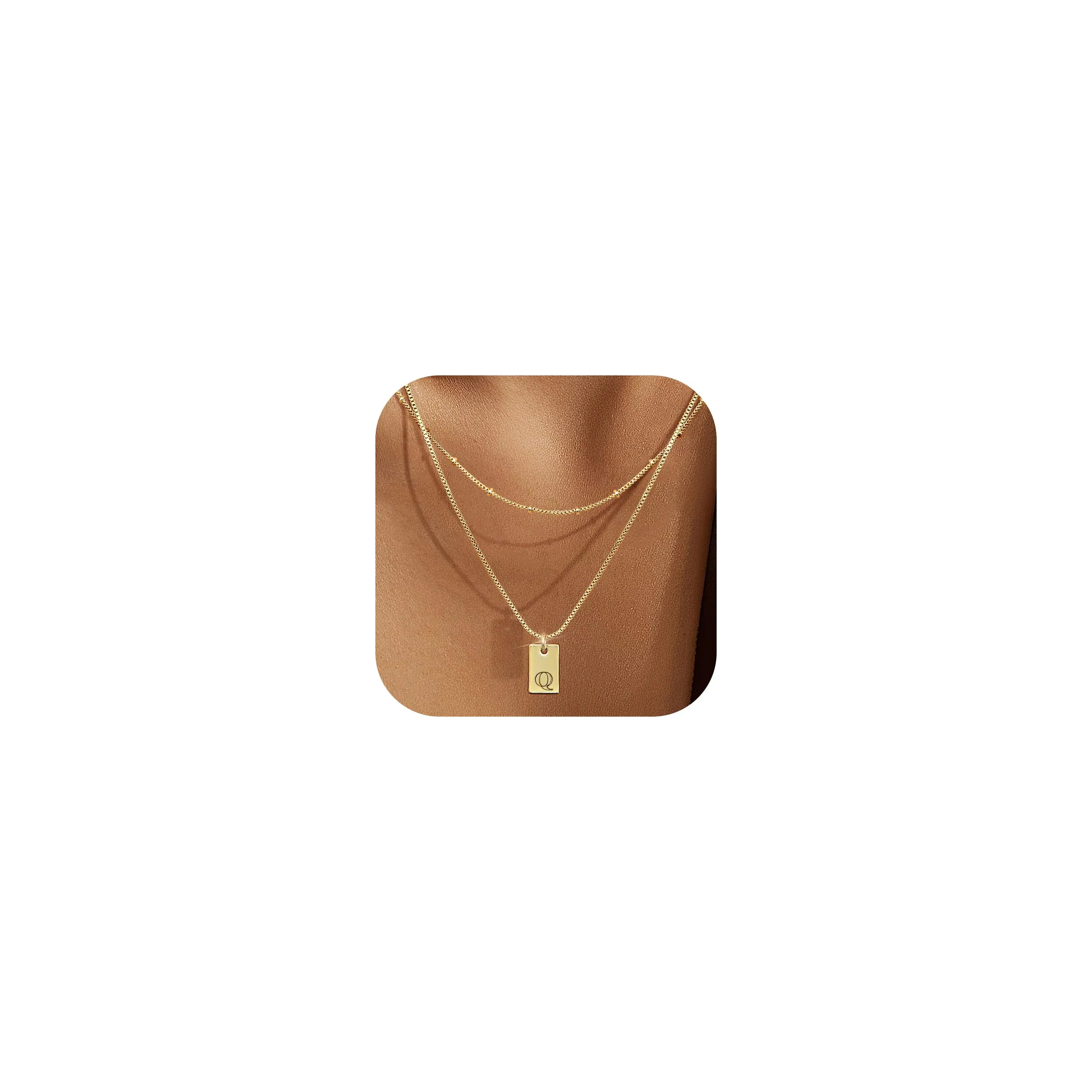 BodyBonita Collana in Oro 16K con Iniziale Lettera Q a Strati per Donna - immagine 1