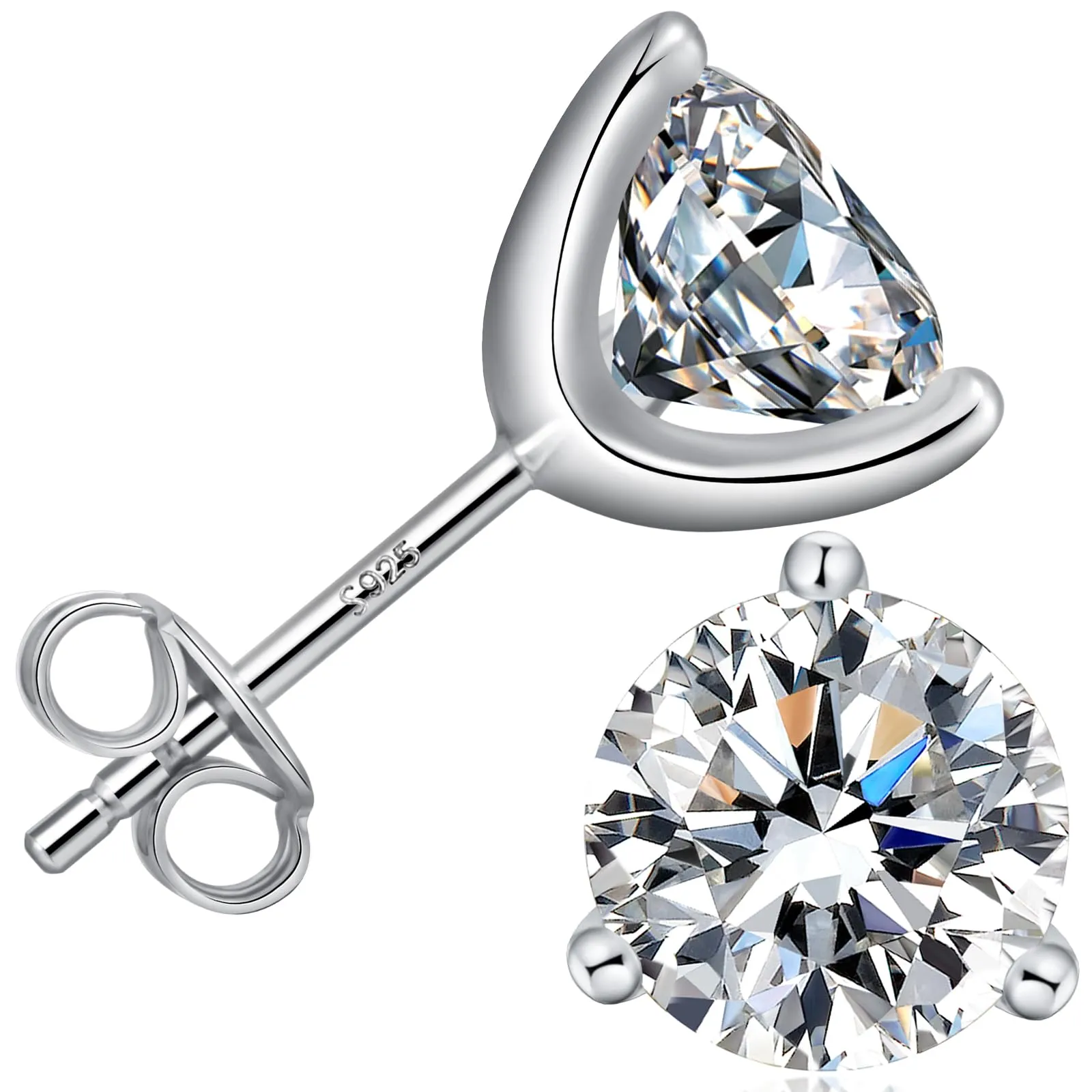 Miaofu Orecchini a Bottone in Argento Sterling 925 Placcato Oro Bianco 18K con Zirconi Cubici, 7mm - immagine 1
