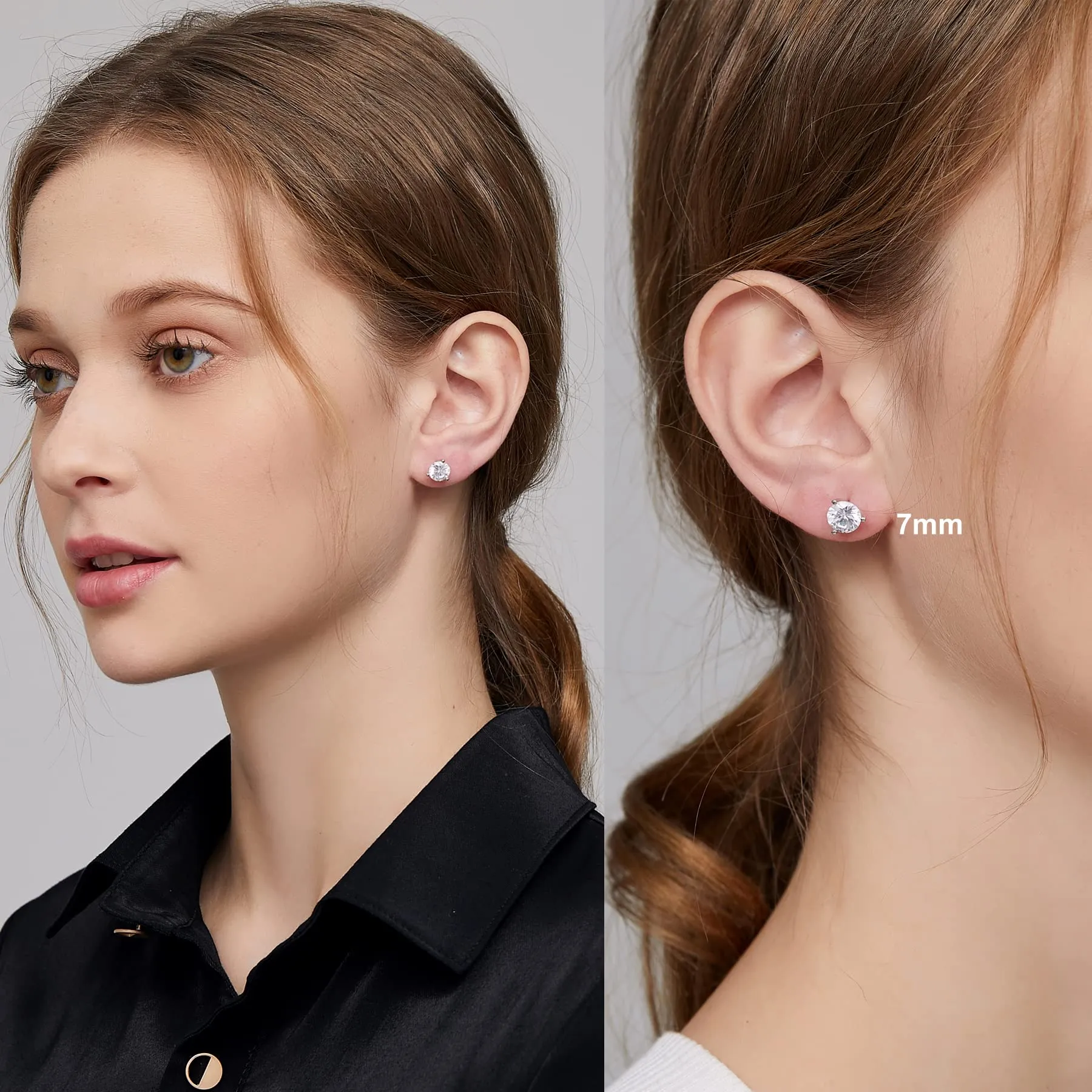 Miaofu Orecchini a Bottone in Argento Sterling 925 Placcato Oro Bianco 18K con Zirconi Cubici, 7mm - immagine 8