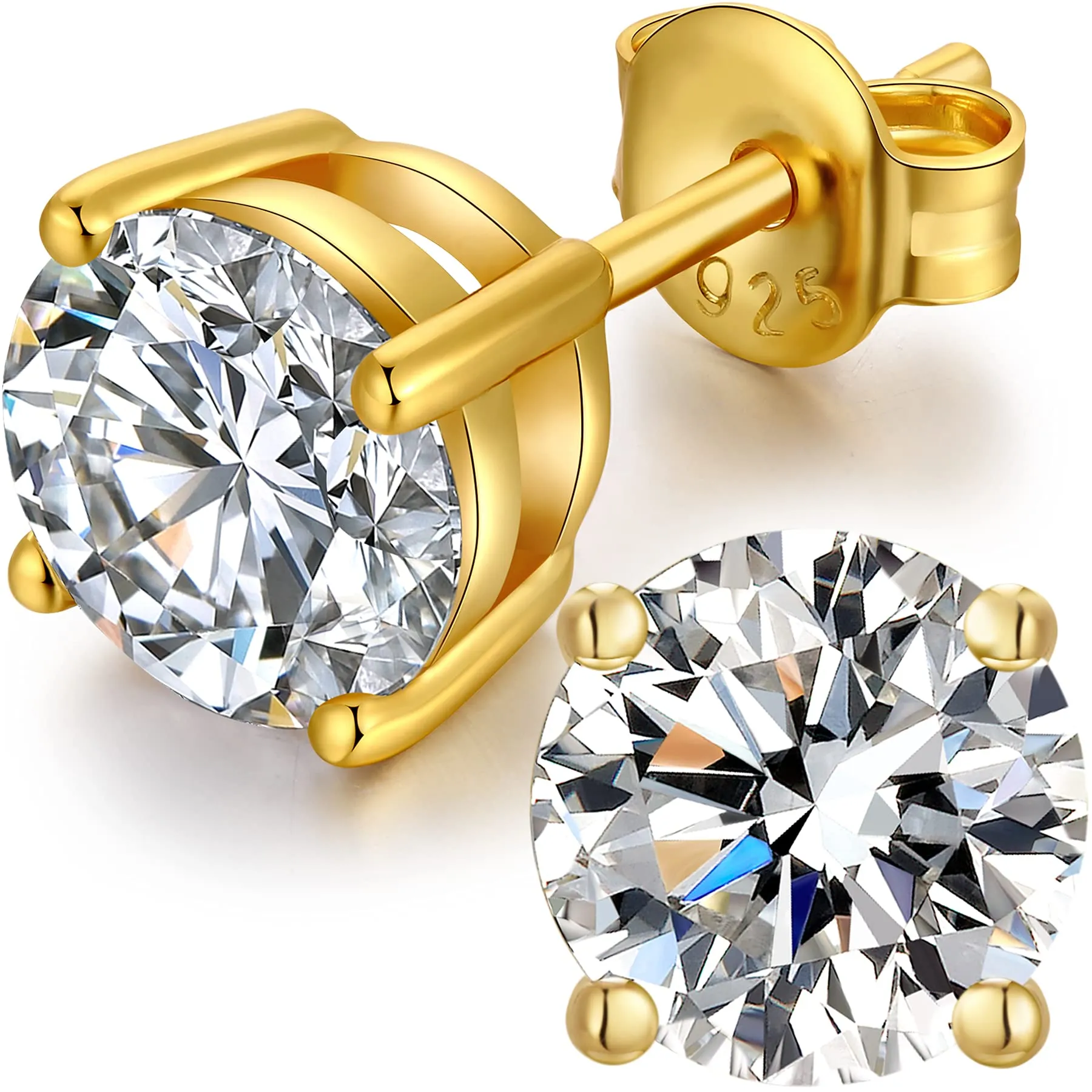 Miaofu Orecchini a Bottone in Argento 925 Placcati Oro 18K con Zirconi, 8mm - immagine 1