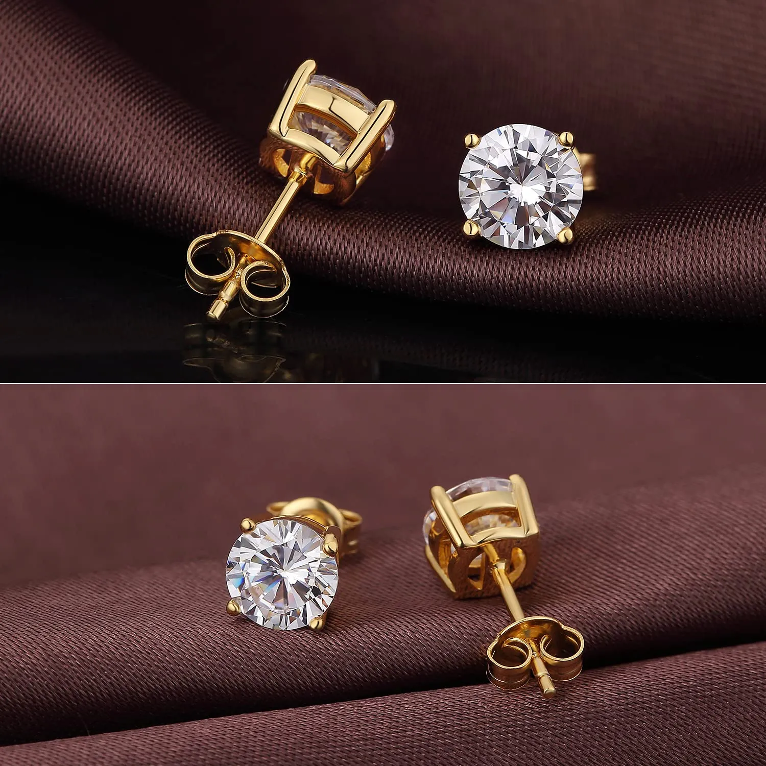 Miaofu Orecchini a Bottone in Argento 925 Placcati Oro 18K con Zirconi, 8mm - immagine 3